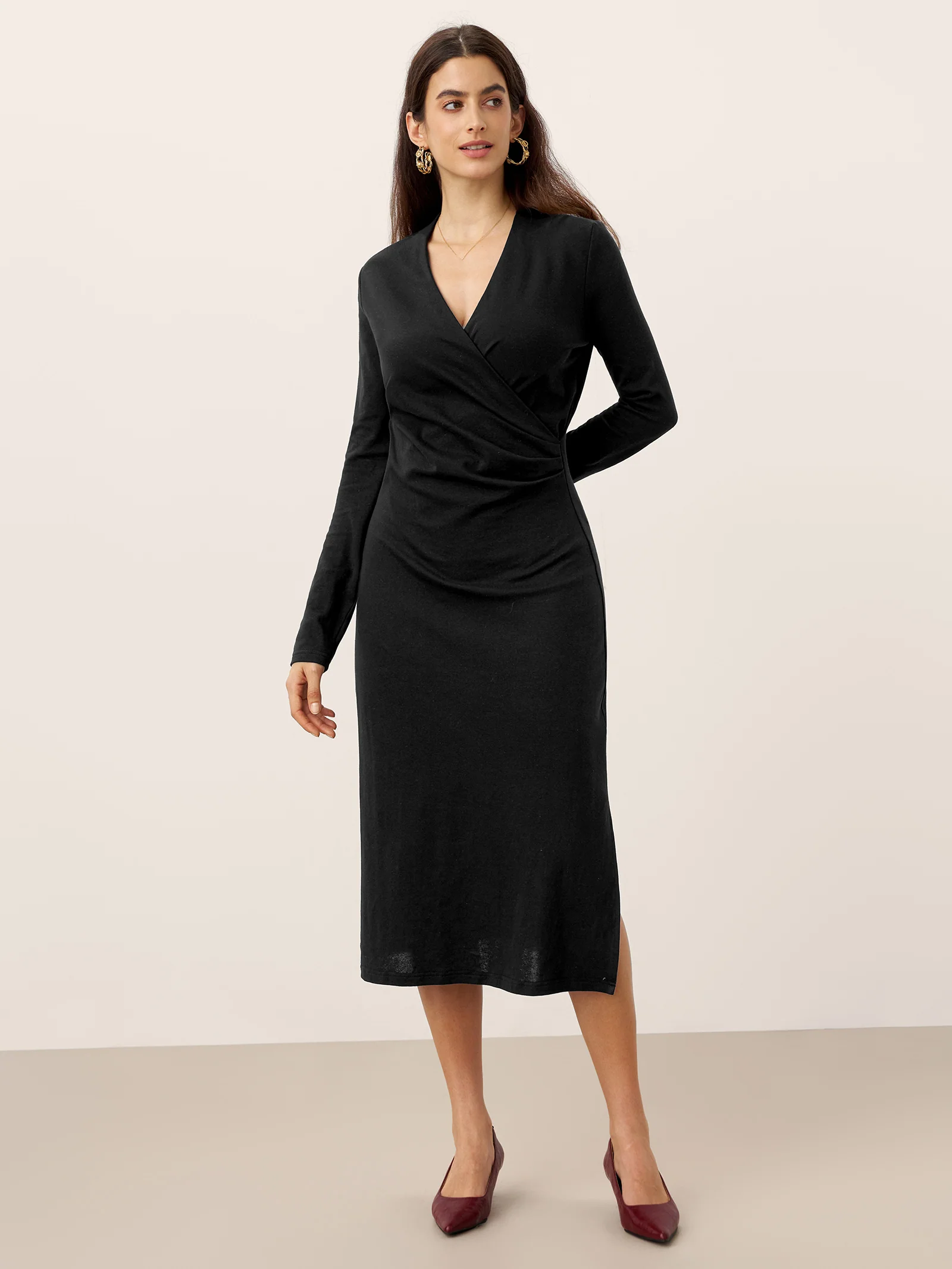 Crossover V-Neck Wrap Stretch Midi Dress MARNIE - Image 18