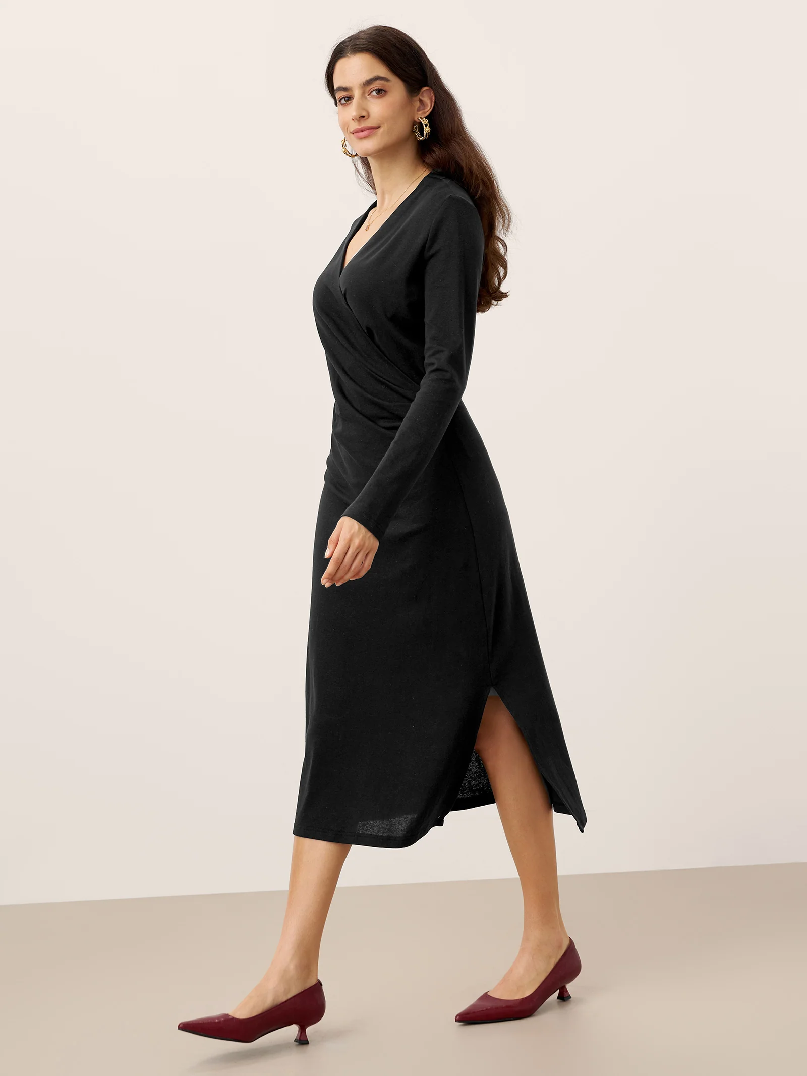 Crossover V-Neck Wrap Stretch Midi Dress MARNIE - Image 19