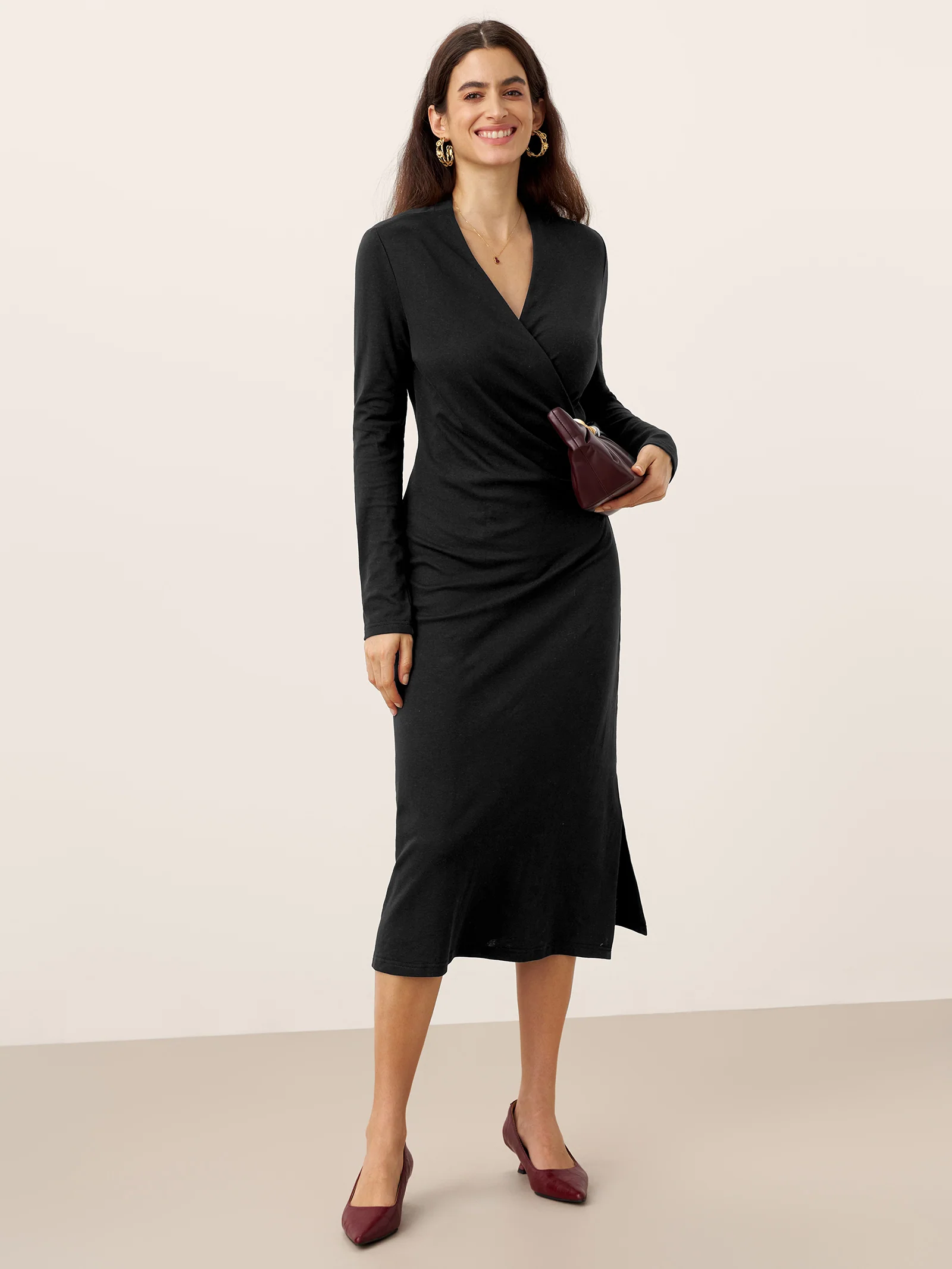 Crossover V-Neck Wrap Stretch Midi Dress MARNIE - Image 24