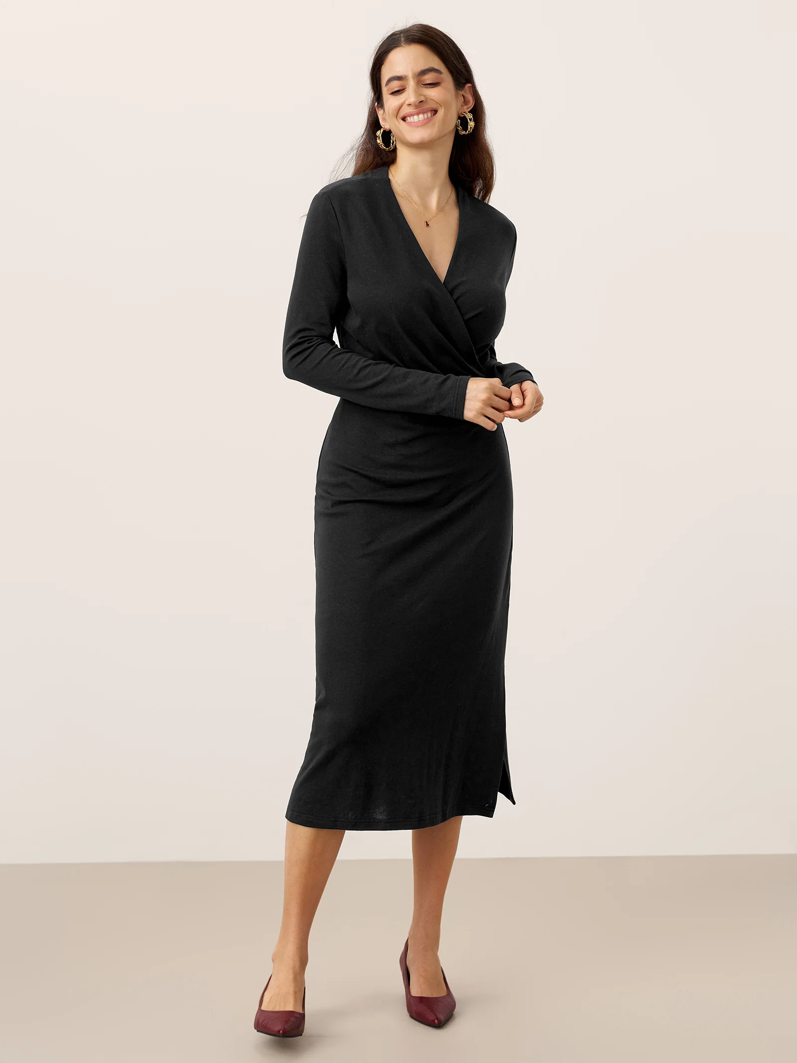 Crossover V-Neck Wrap Stretch Midi Dress MARNIE - Image 25