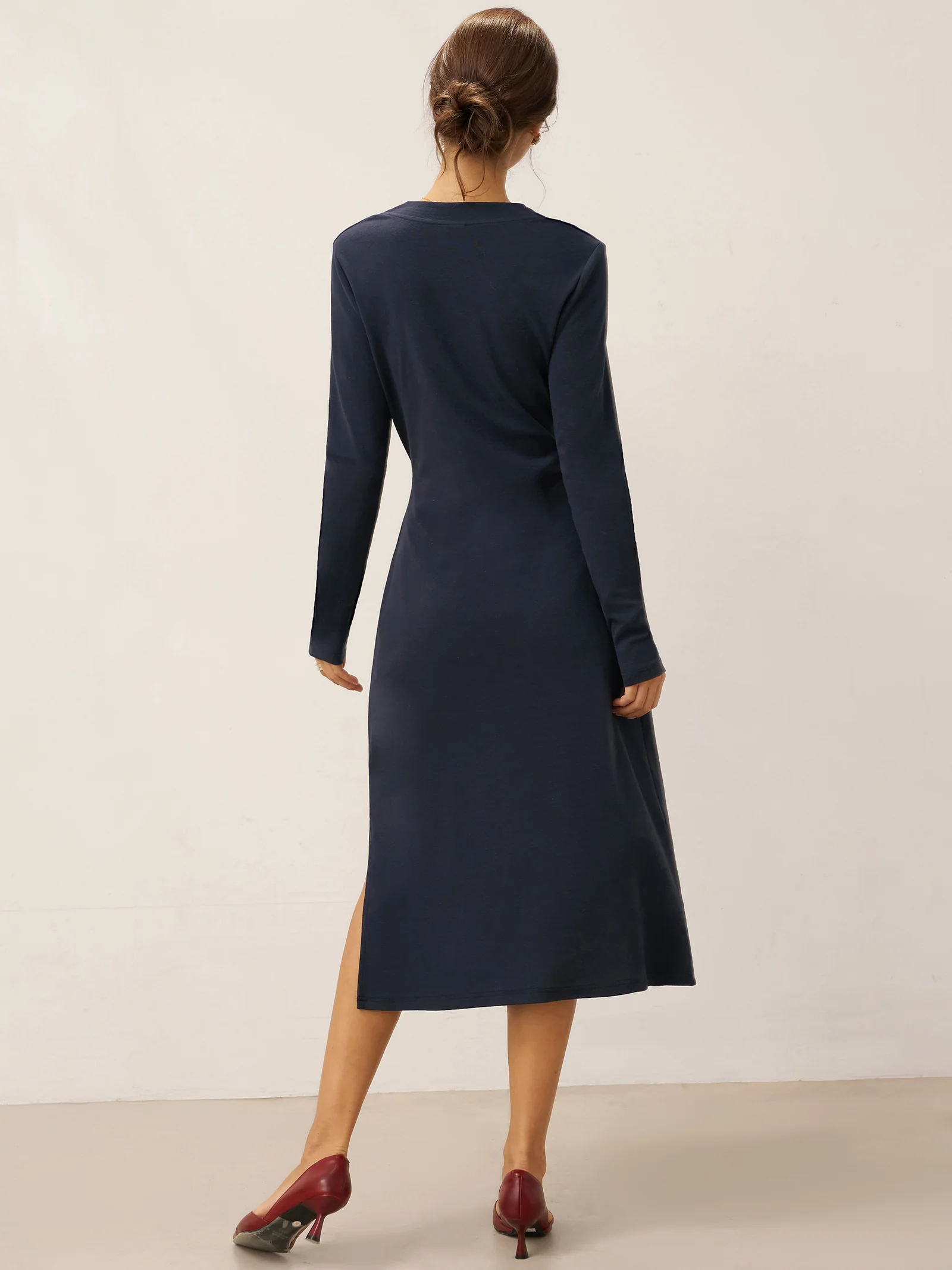 Crossover V-Neck Wrap Stretch Midi Dress MARNIE - Image 6