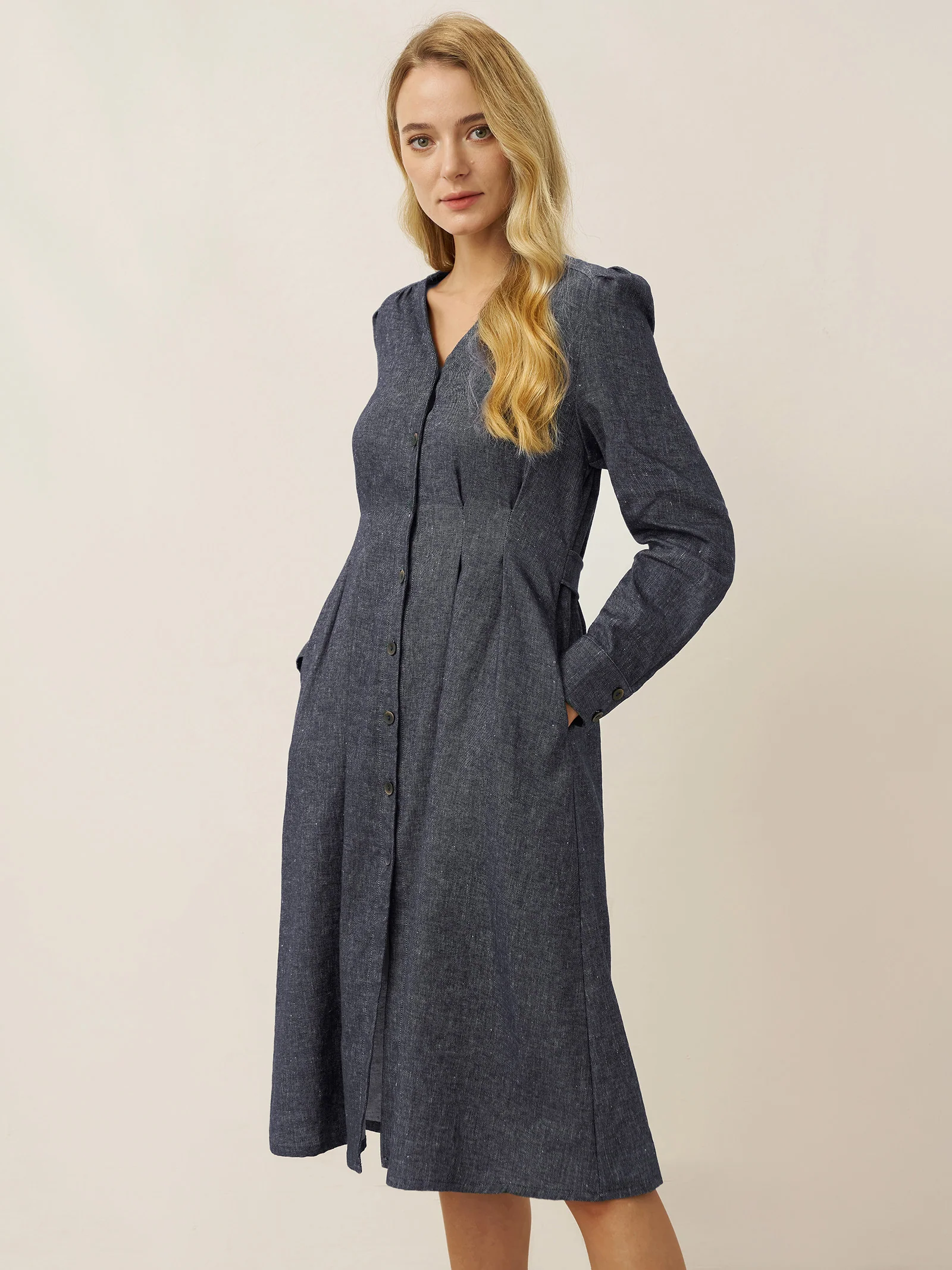 Linen Denim Texture Jacket Dress HANNAH - Image 3