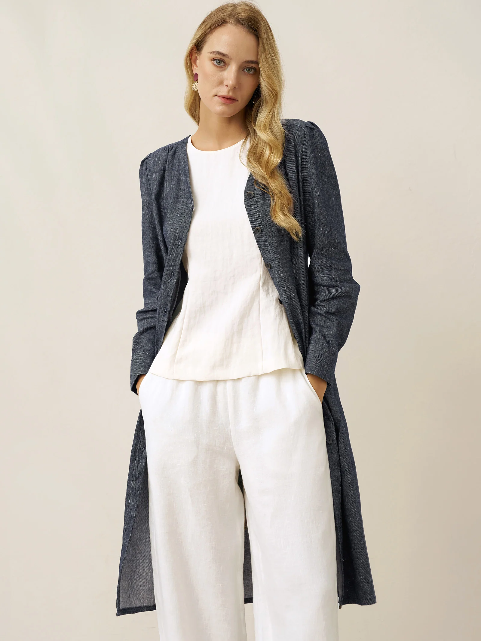 Linen Denim Texture Jacket Dress HANNAH - Image 4
