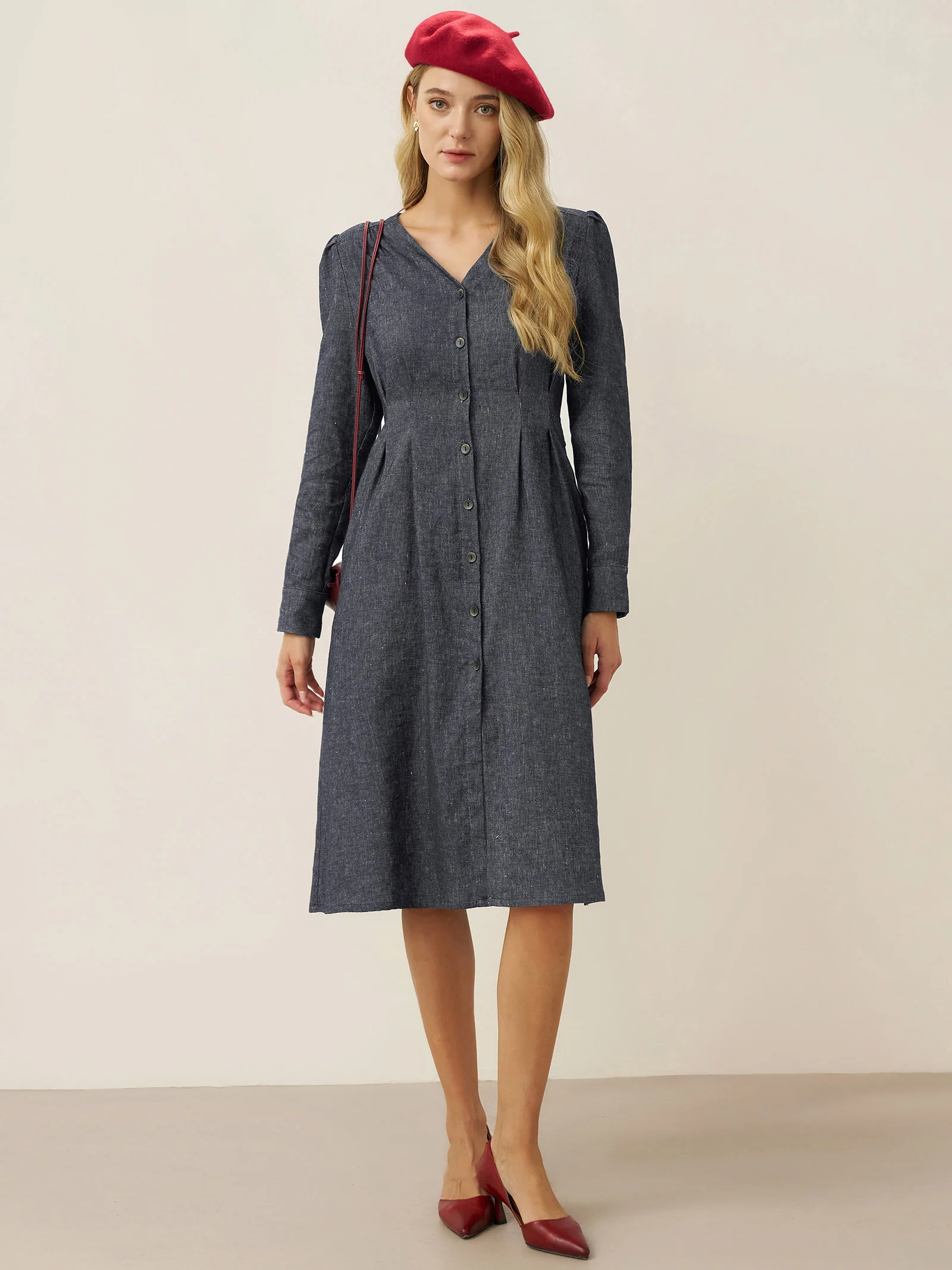 Linen Denim Texture Jacket Dress HANNAH - Image 5