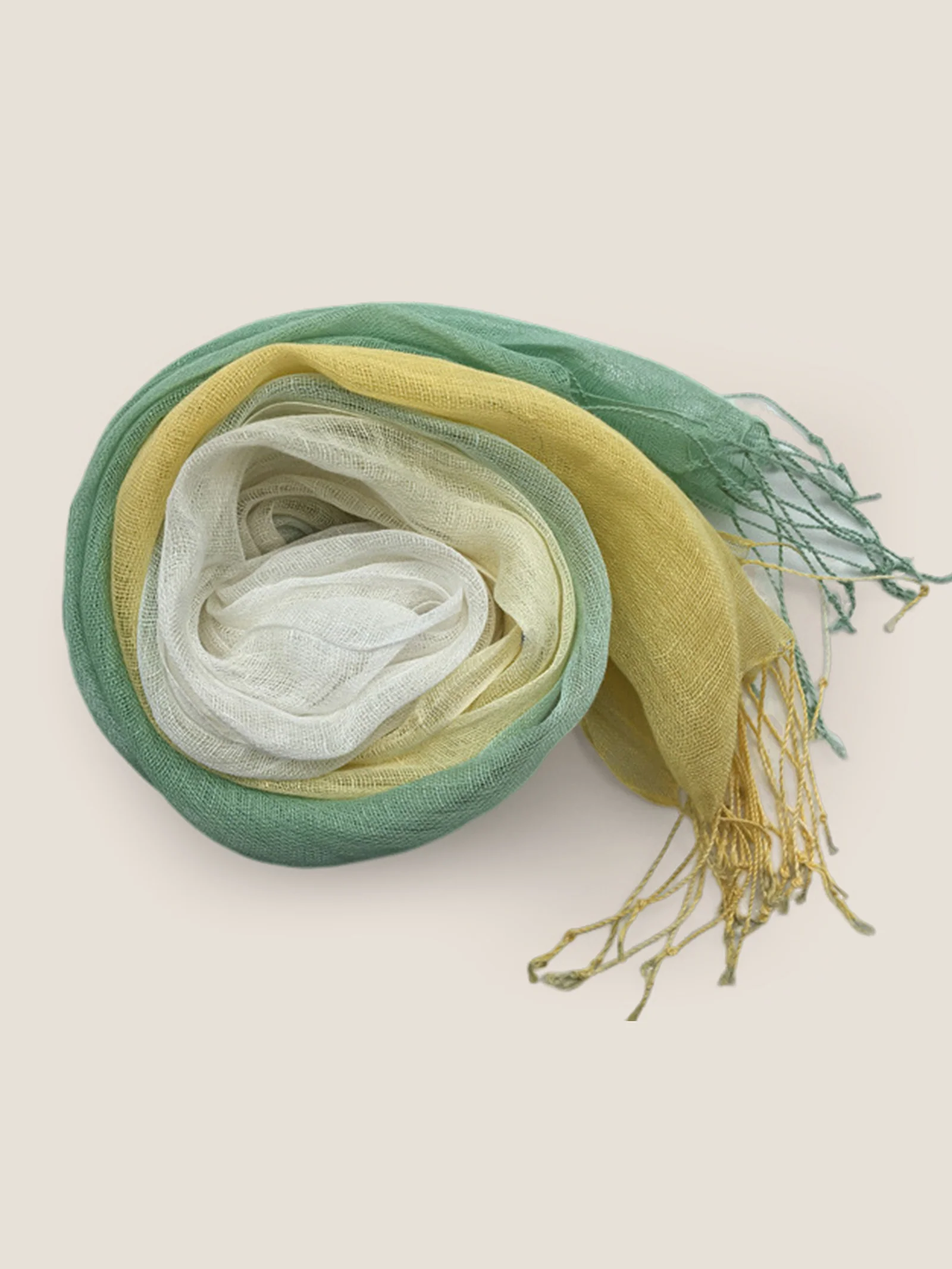100% Linen Gradient Fringed Light Scarf - Image 6