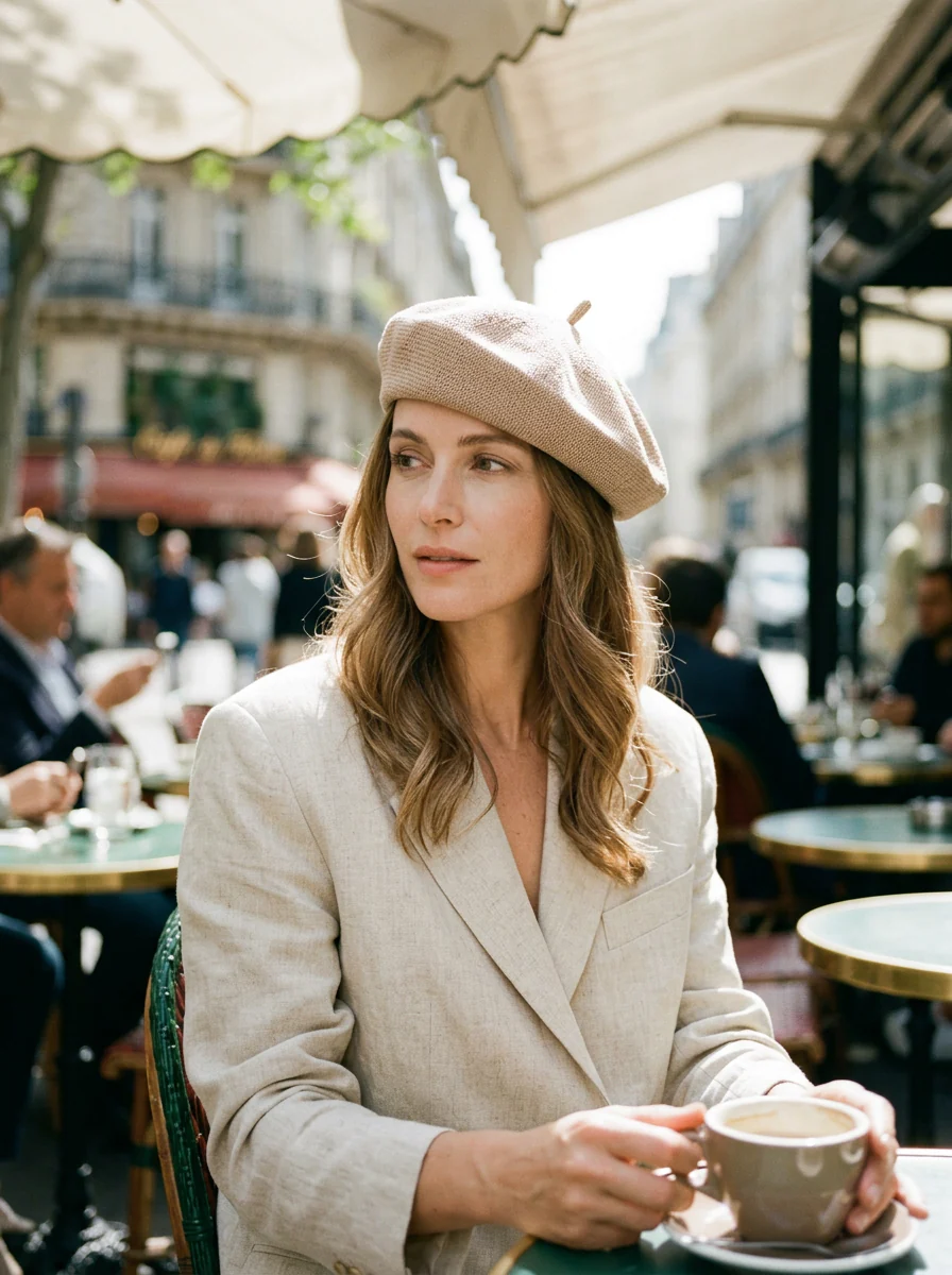 Linen Knit Beret Hat for Women Lightweight Breathable Summer Artist Cap - Image 2