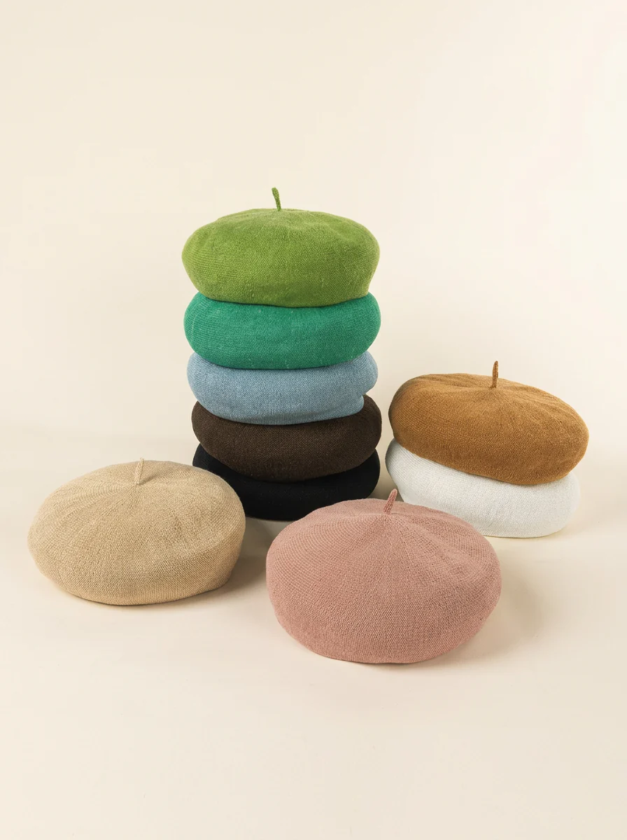 Linen Knit Beret Hat for Women Lightweight Breathable Summer Artist Cap - Image 26