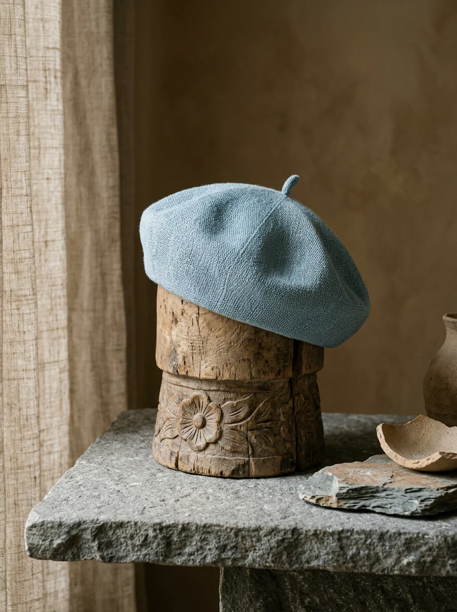 Linen Knit Beret Hat for Women Lightweight Breathable Summer Artist Cap - Image 3