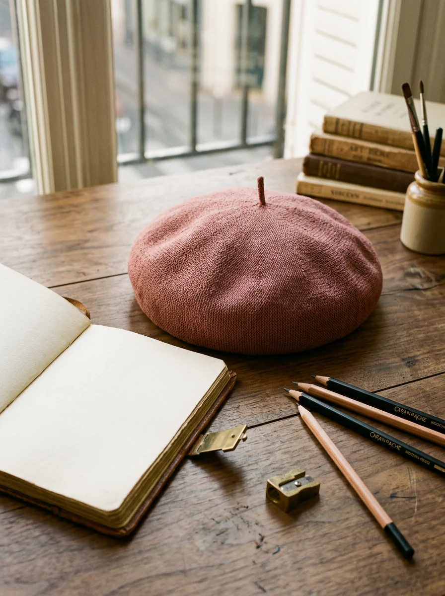 Linen Knit Beret Hat for Women Lightweight Breathable Summer Artist Cap - Image 5
