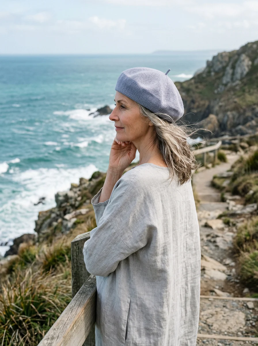 Linen Knit Beret Hat for Women Lightweight Breathable Summer Artist Cap - Image 9