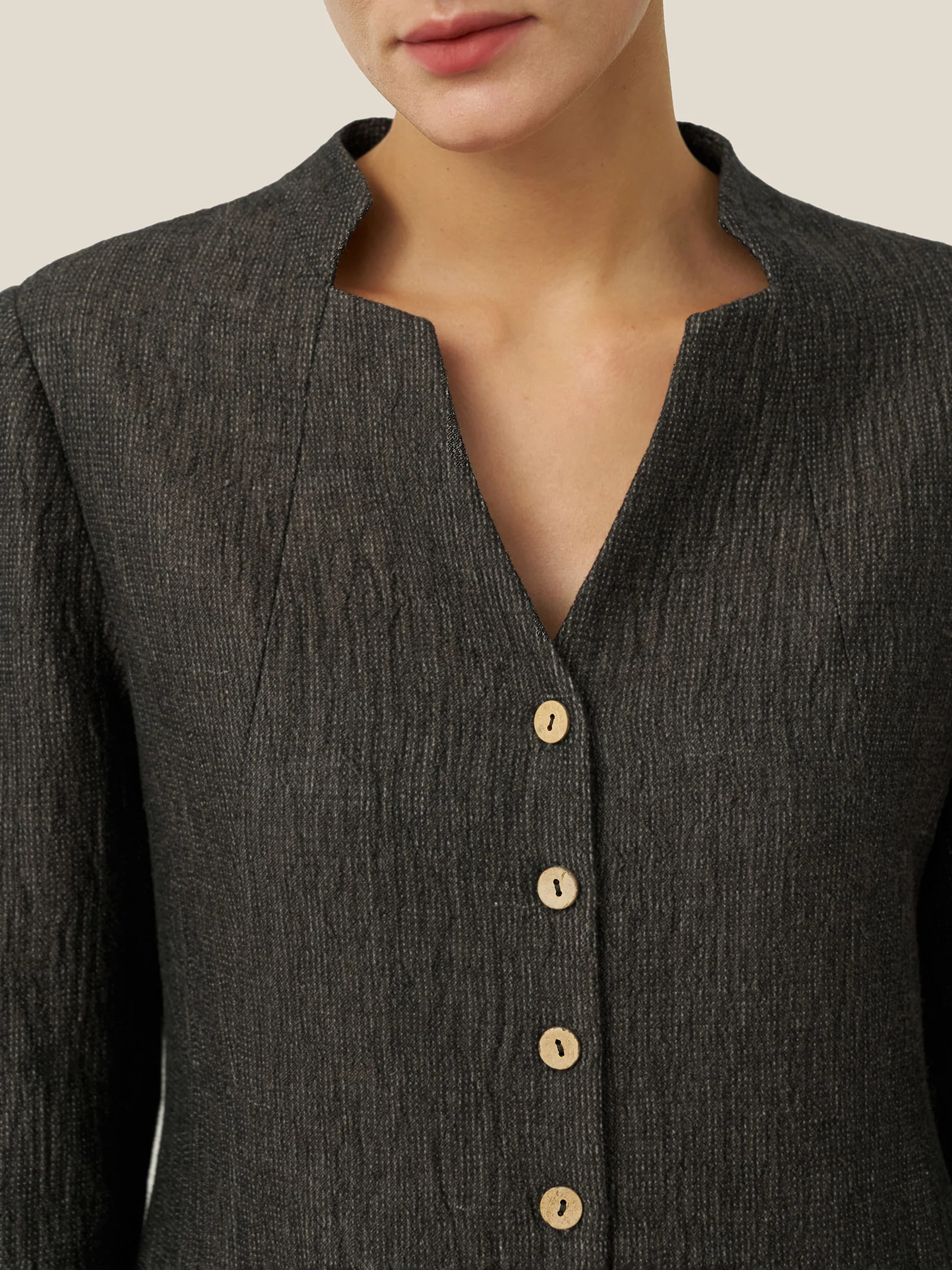 Linen Mandarin Collar Button-Up Long Shirt Jacket JORDAN - Image 7