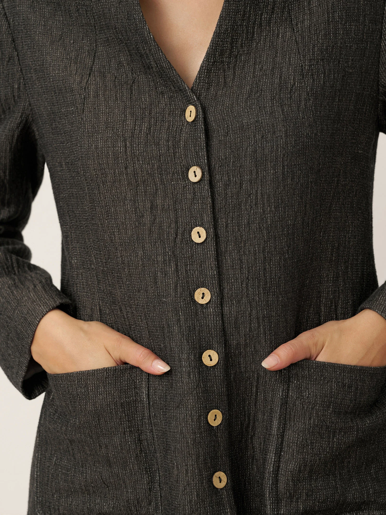 Linen Mandarin Collar Button-Up Long Shirt Jacket JORDAN - Image 8