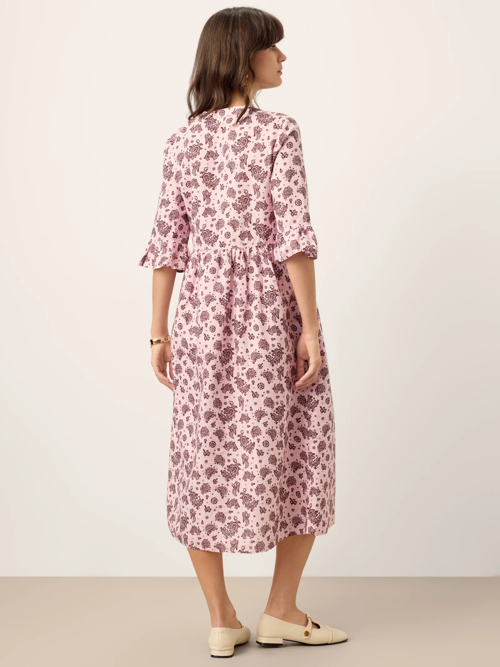 Linen Paisley Pintucked Ruffle-Cuff Maxi Dress MAELYN - Image 4