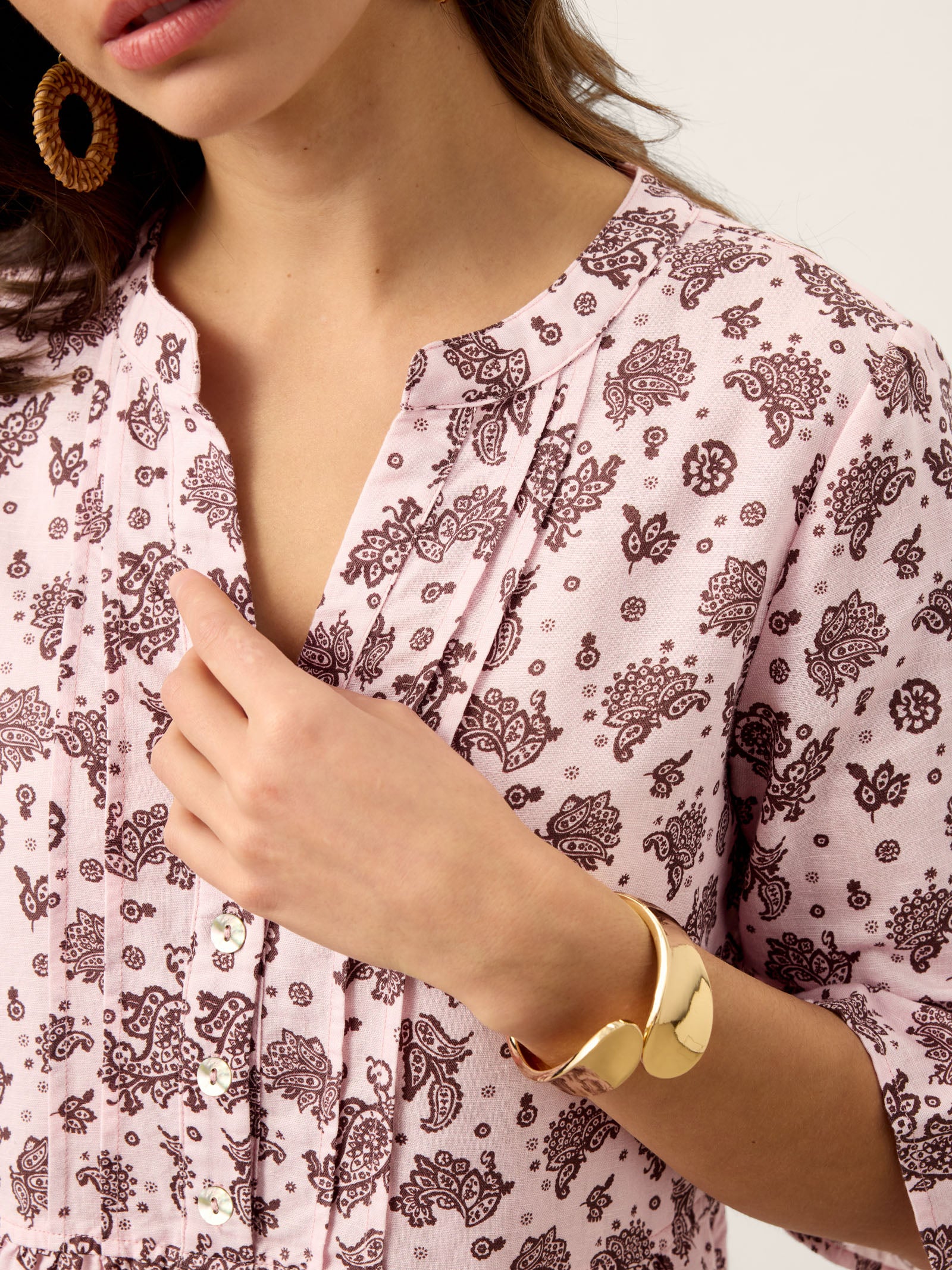 Linen Paisley Pintucked Ruffle-Cuff Maxi Dress MAELYN - Image 8