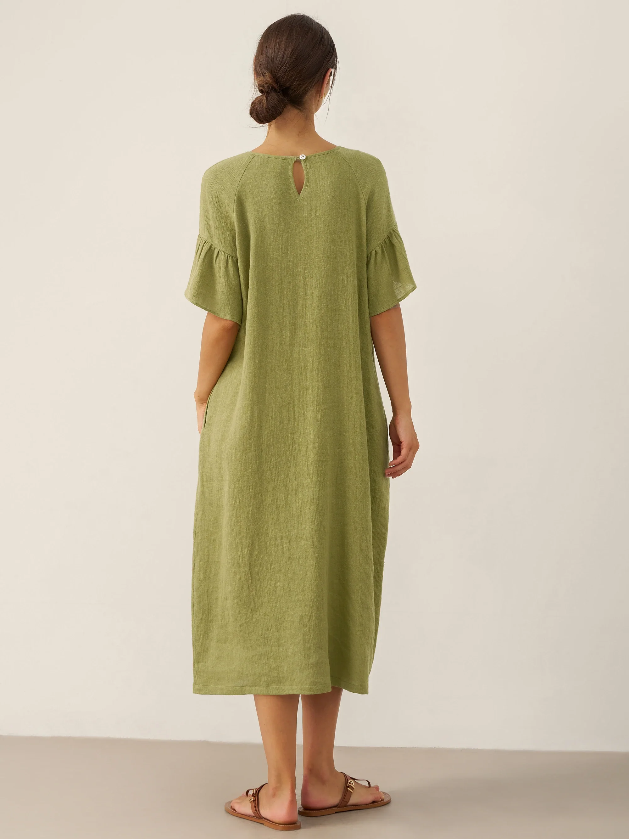 Linen Round Neck Flutter Sleeve Maxi Dress WINNIE - Image 2