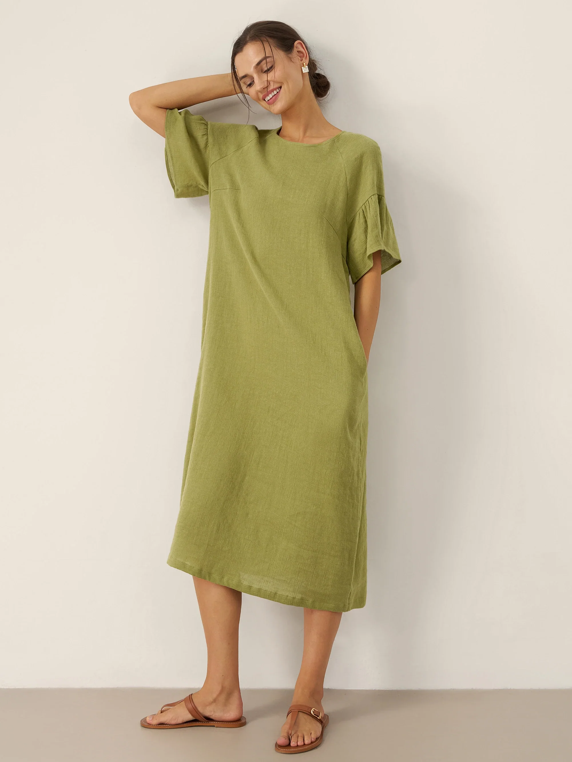 Linen Round Neck Flutter Sleeve Maxi Dress WINNIE - Image 6
