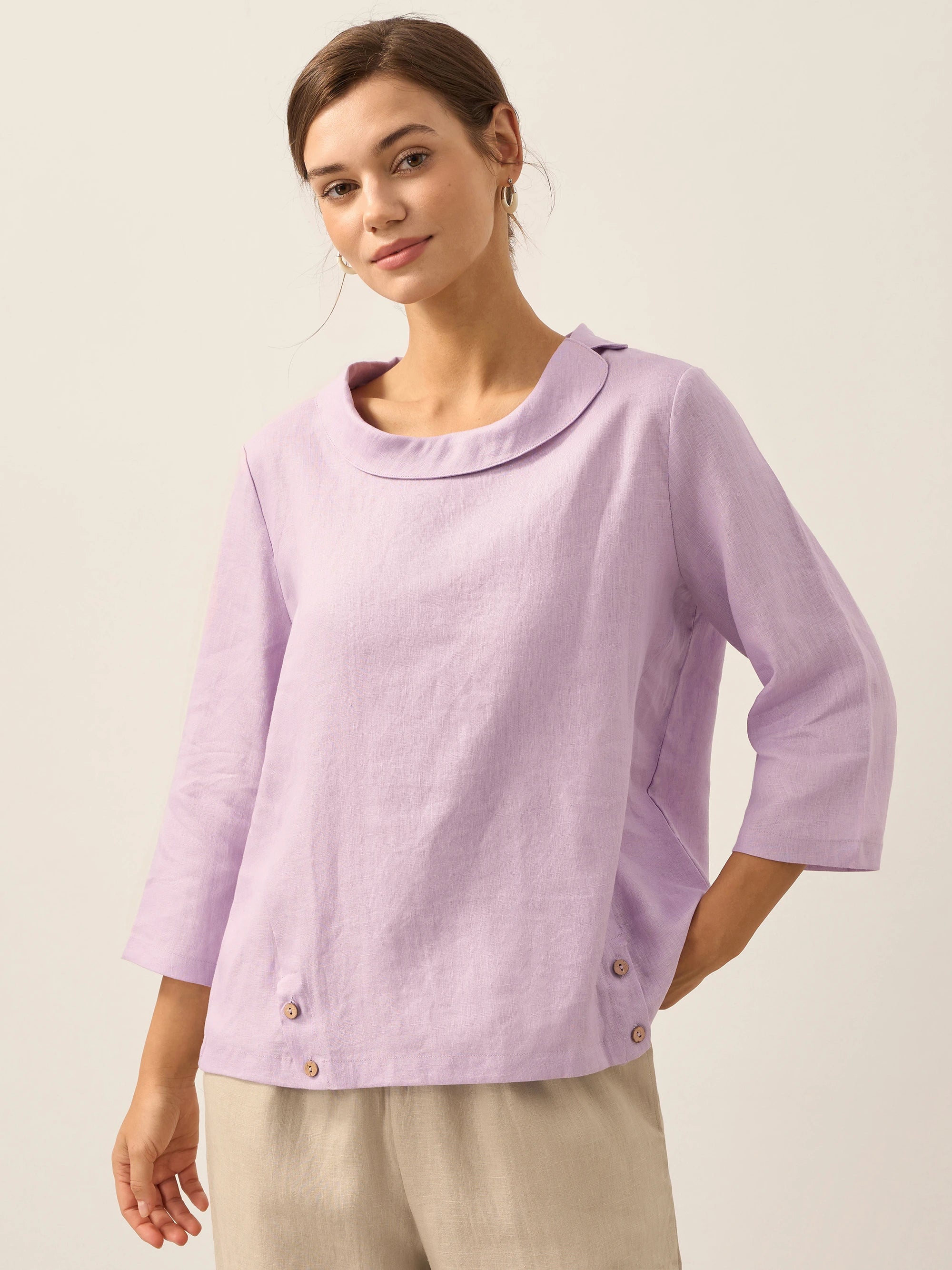 Linen Round Soft-Fold Collar Top LAURA - Image 11