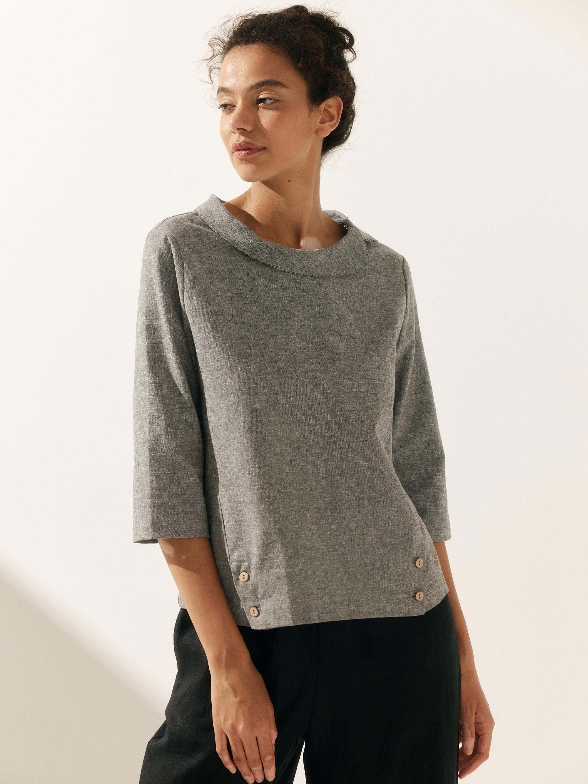 Linen Round Soft-Fold Collar Top LAURA - Image 16