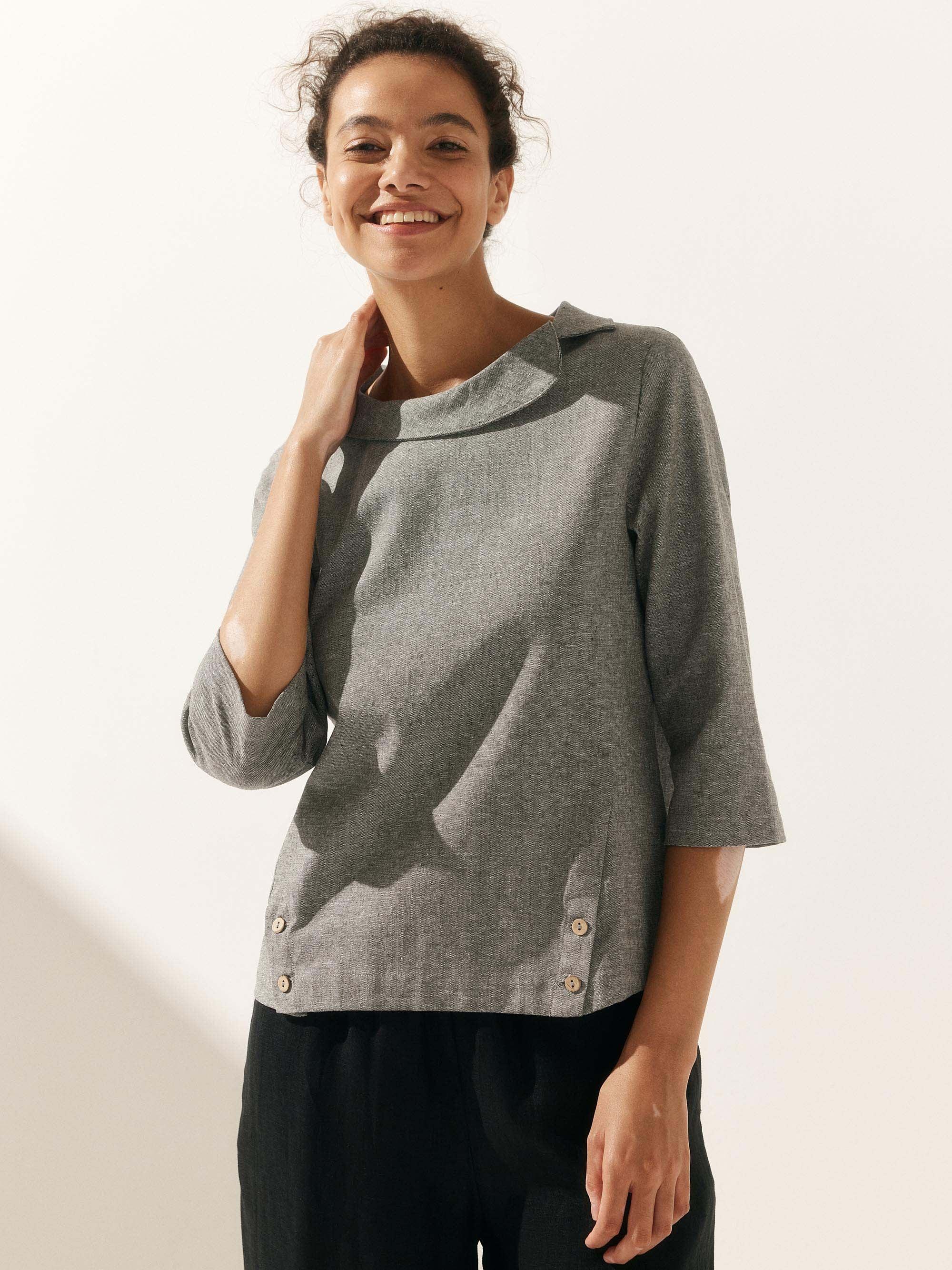 Linen Round Soft-Fold Collar Top LAURA - Image 17