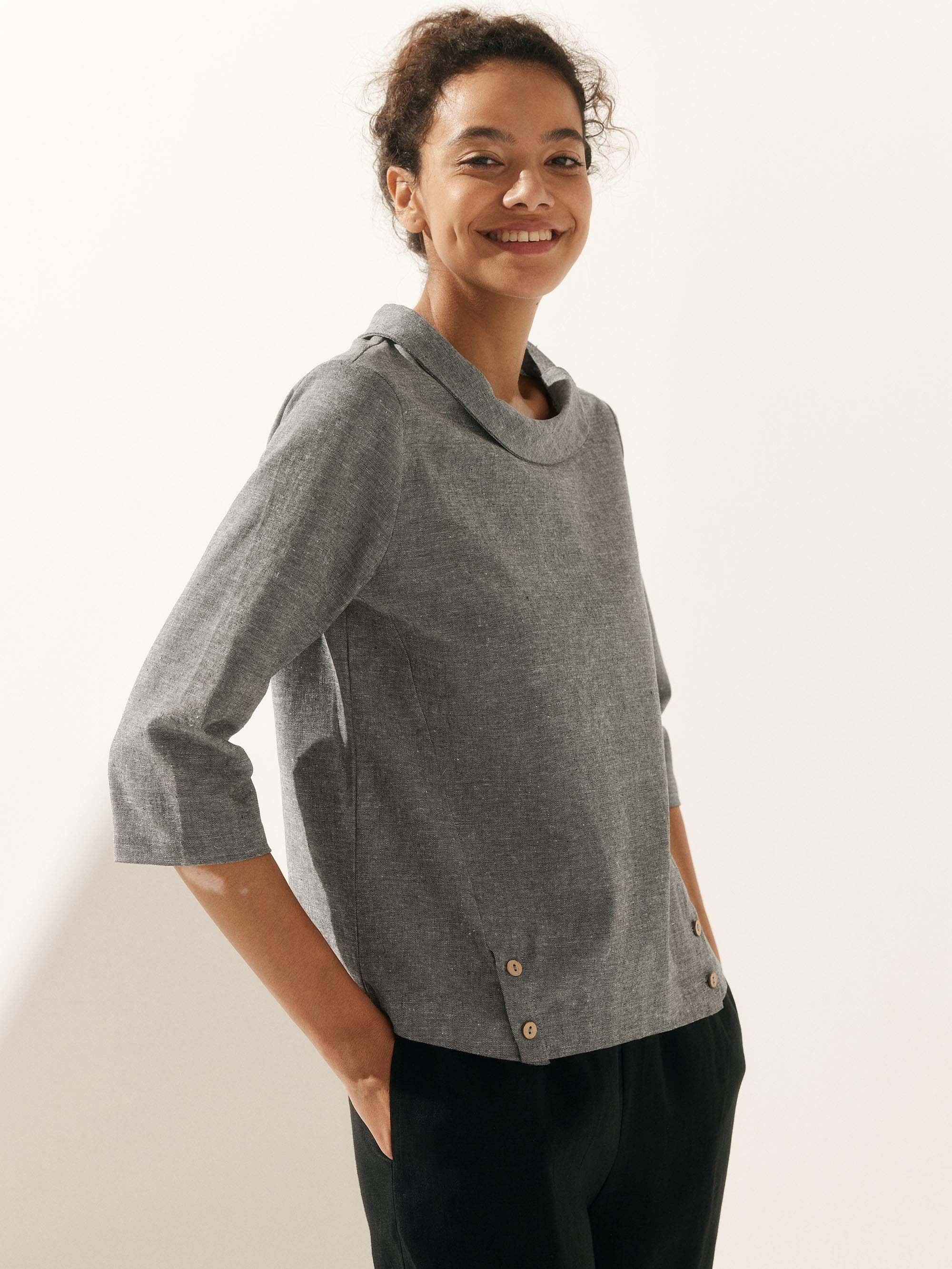 Linen Round Soft-Fold Collar Top LAURA - Image 18