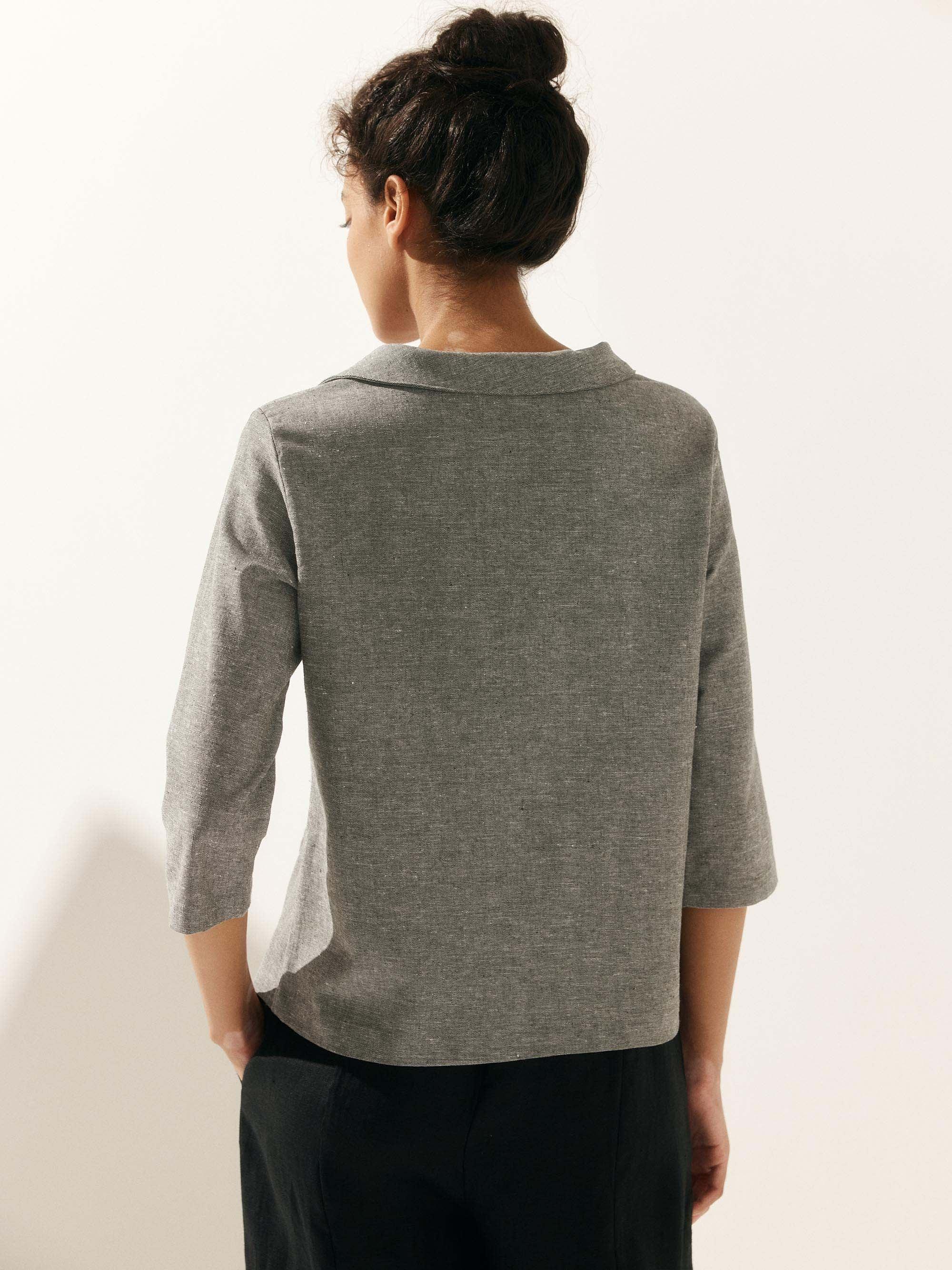 Linen Round Soft-Fold Collar Top LAURA - Image 19