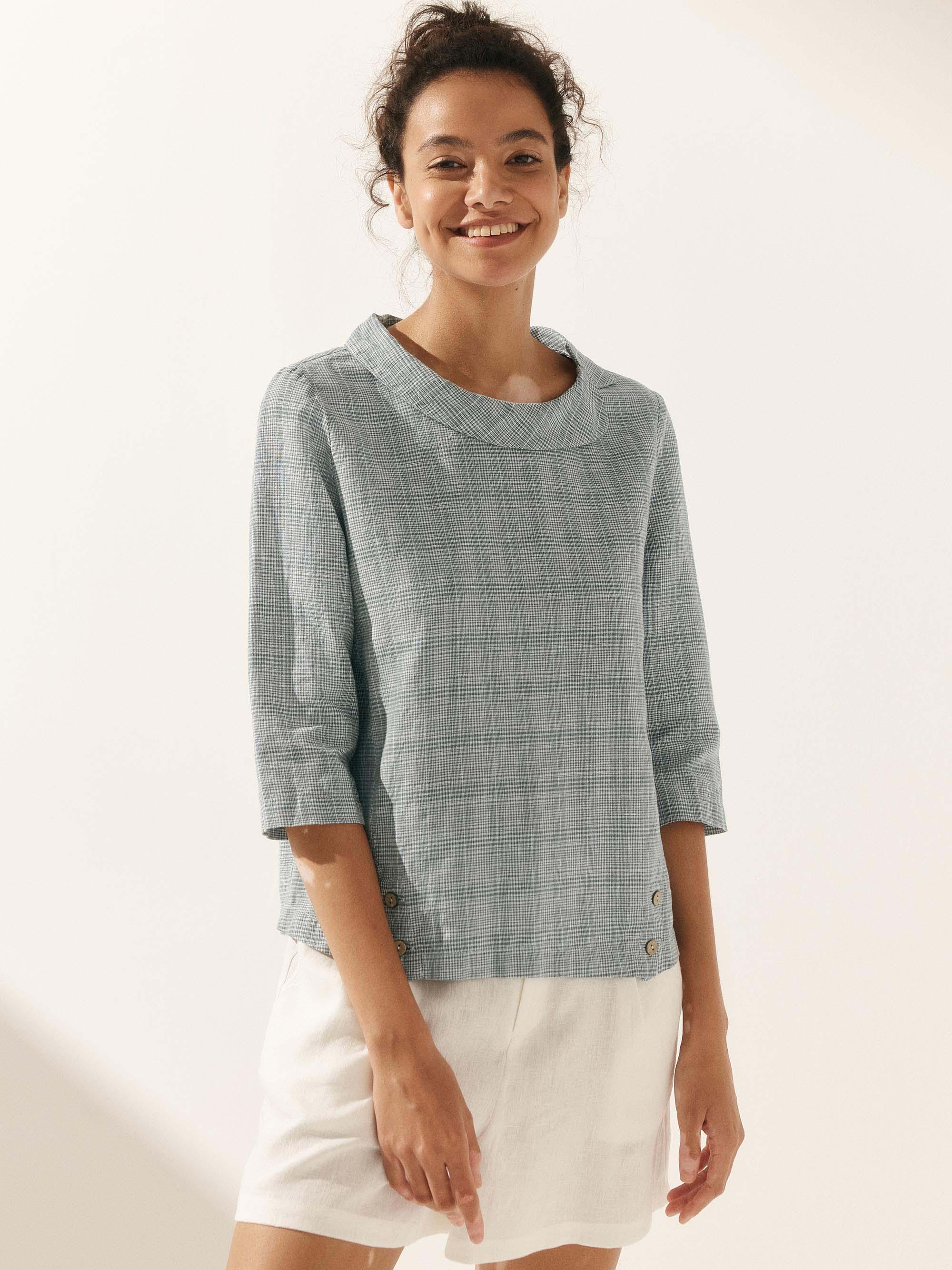 Linen Round Soft-Fold Collar Top LAURA - Image 20