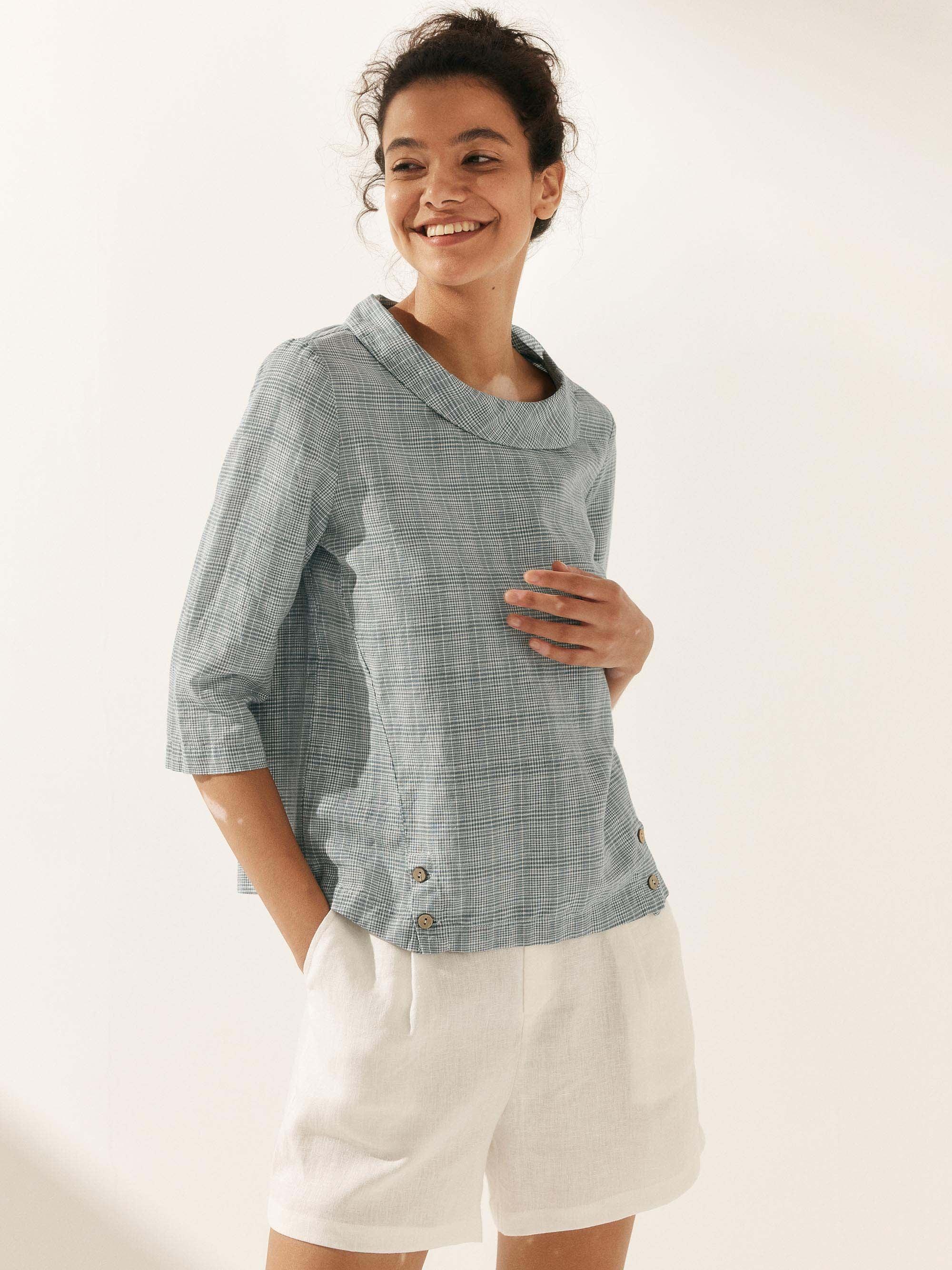 Linen Round Soft-Fold Collar Top LAURA - Image 22