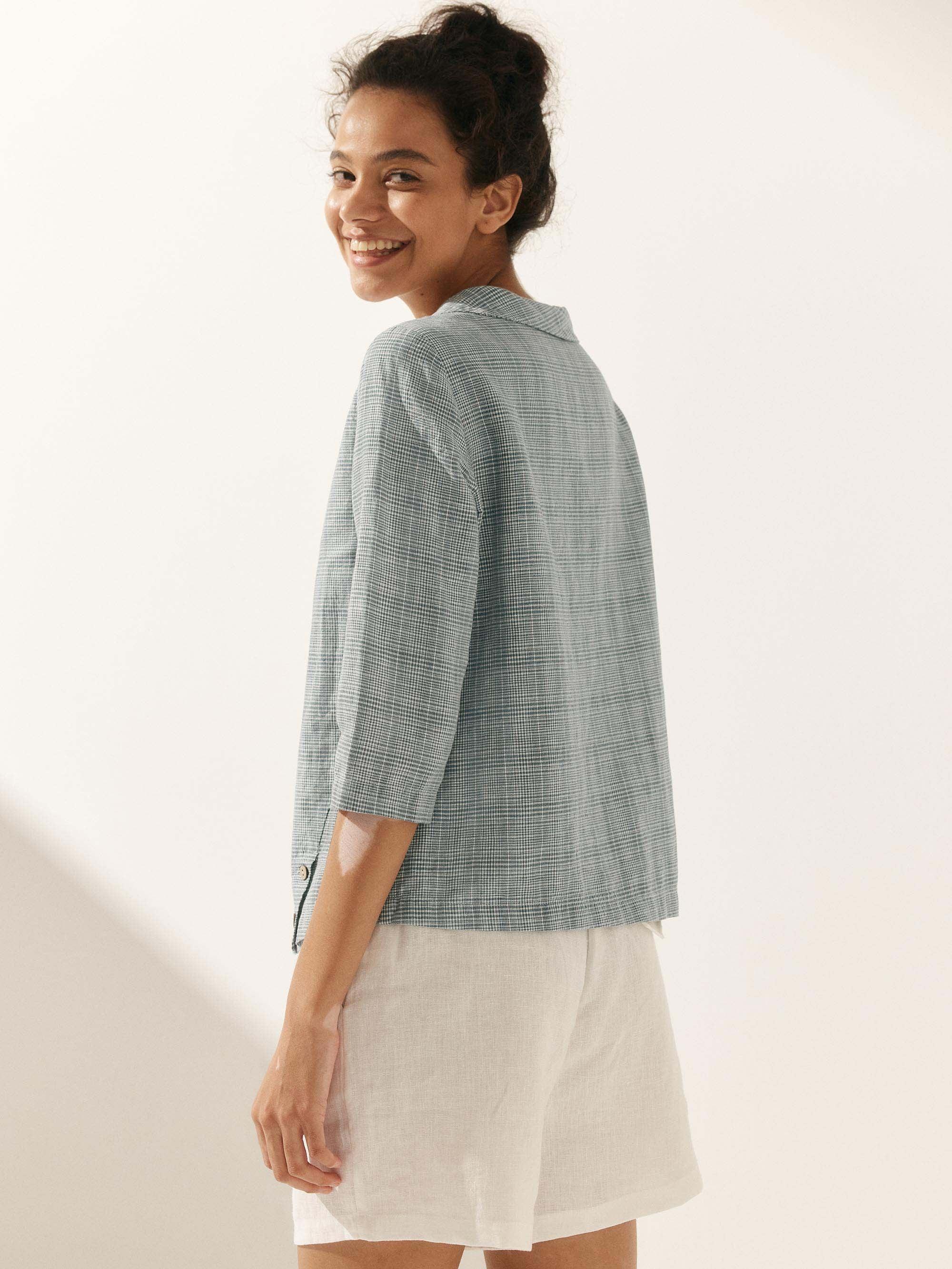Linen Round Soft-Fold Collar Top LAURA - Image 24