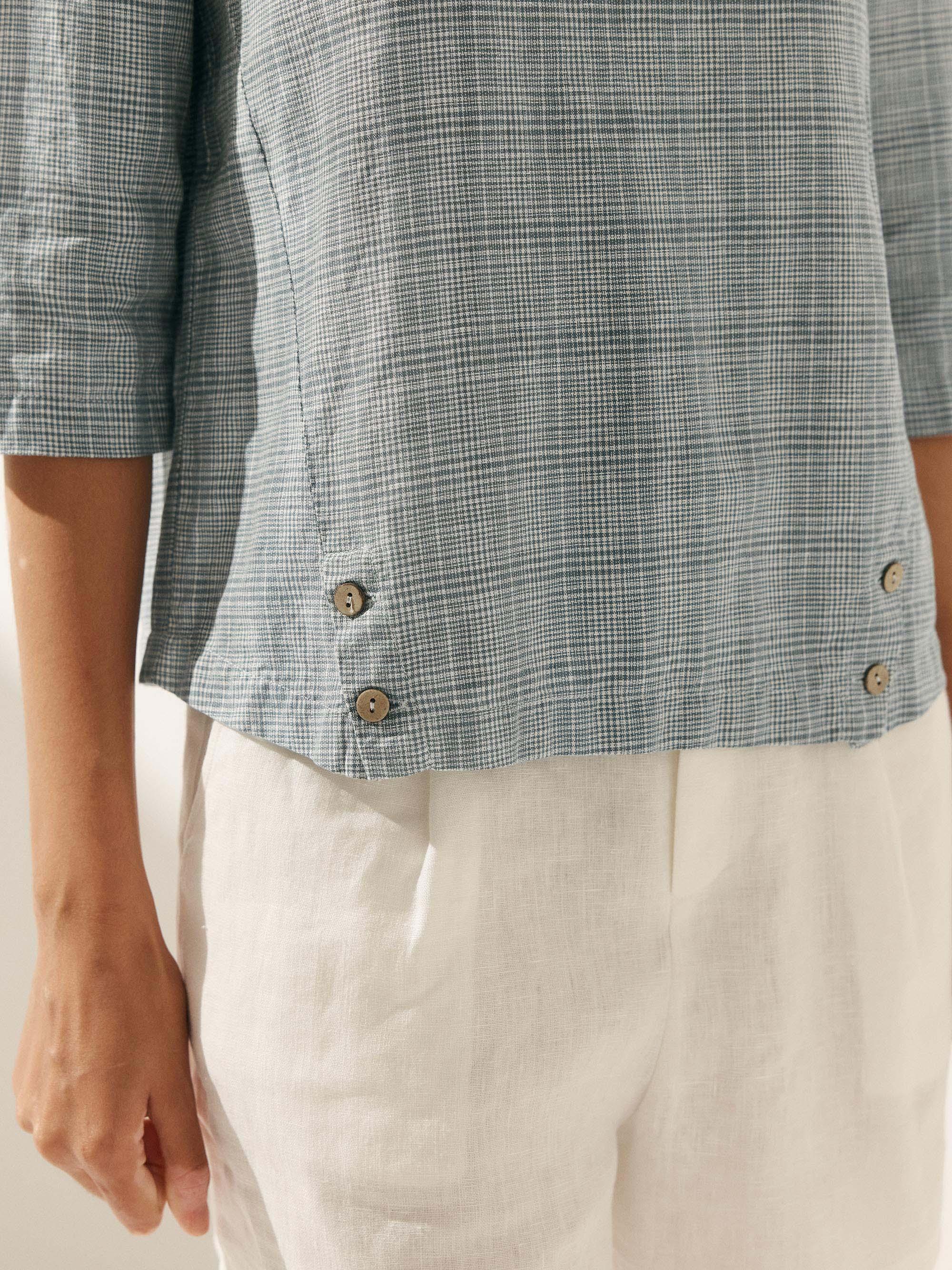 Linen Round Soft-Fold Collar Top LAURA - Image 25