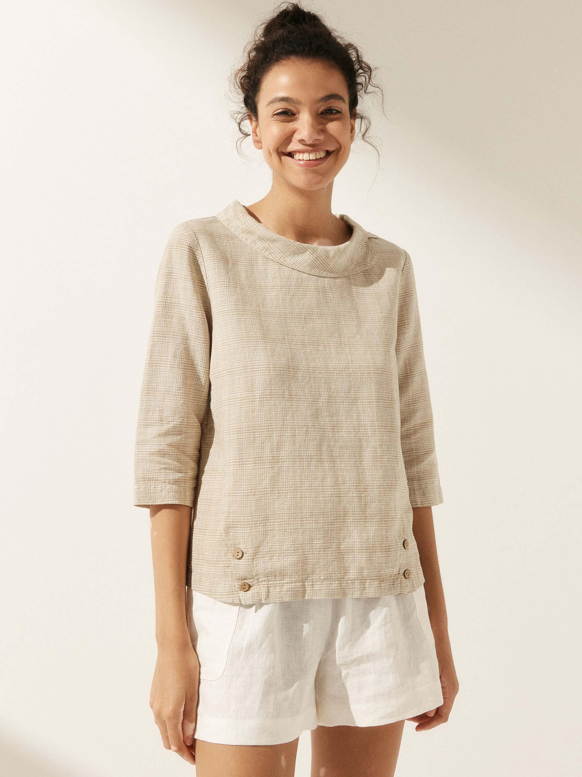 Linen Round Soft-Fold Collar Top LAURA - Image 26
