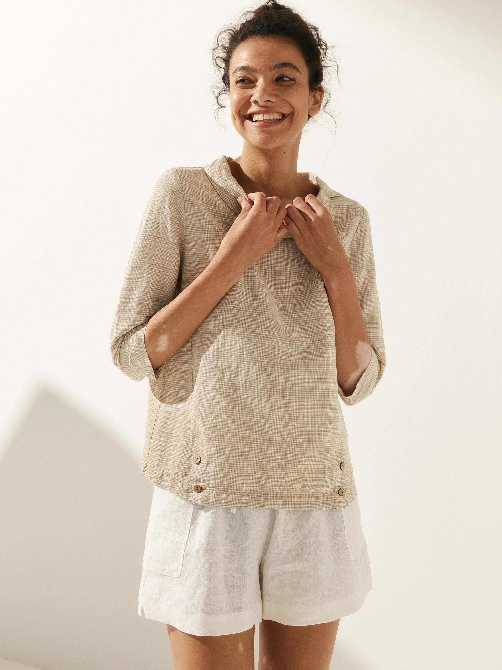 Linen Round Soft-Fold Collar Top LAURA - Image 27