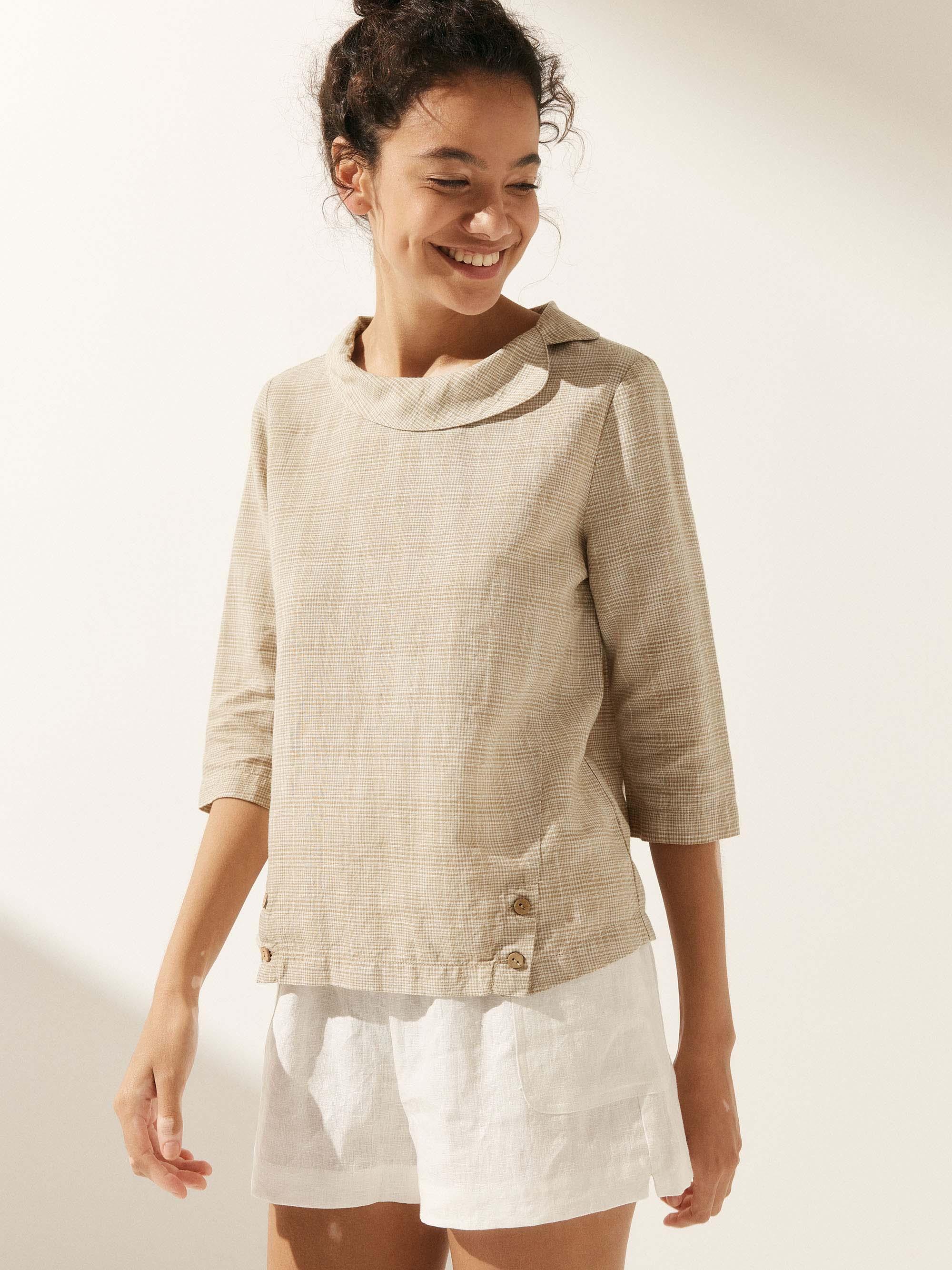 Linen Round Soft-Fold Collar Top LAURA - Image 28
