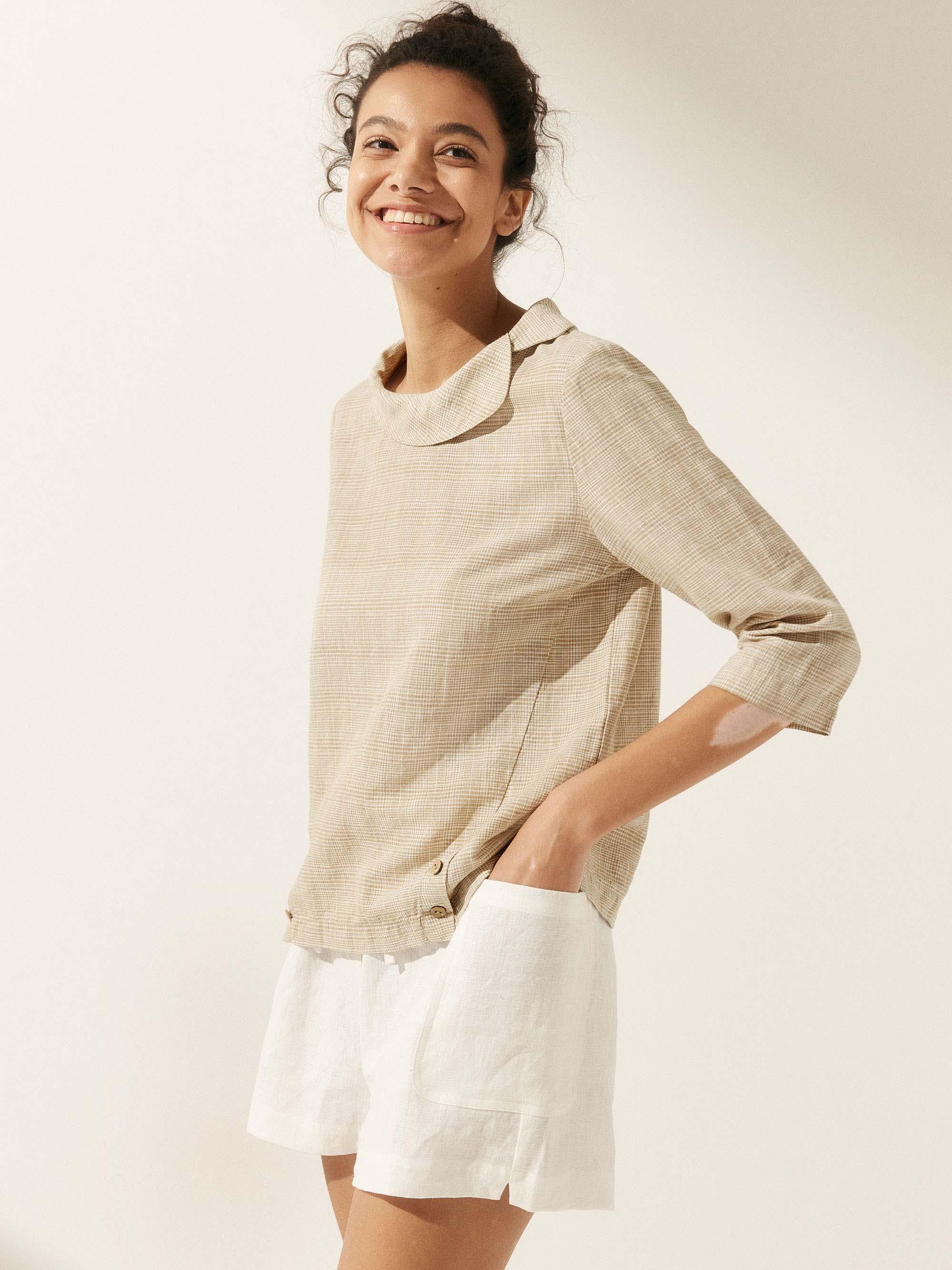 Linen Round Soft-Fold Collar Top LAURA - Image 30