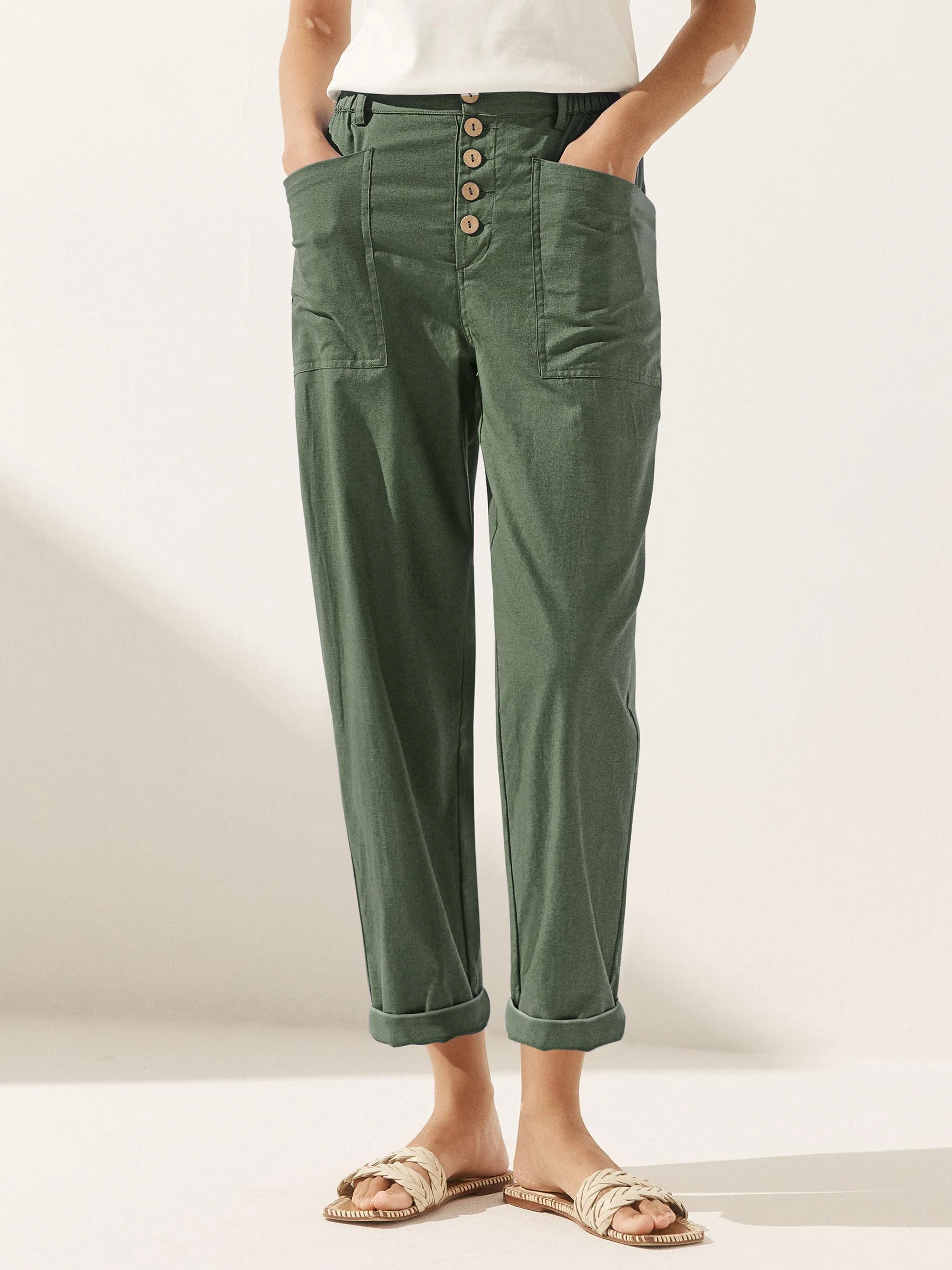 Linen Simple Button Fly Trousers HEIDI - Image 12