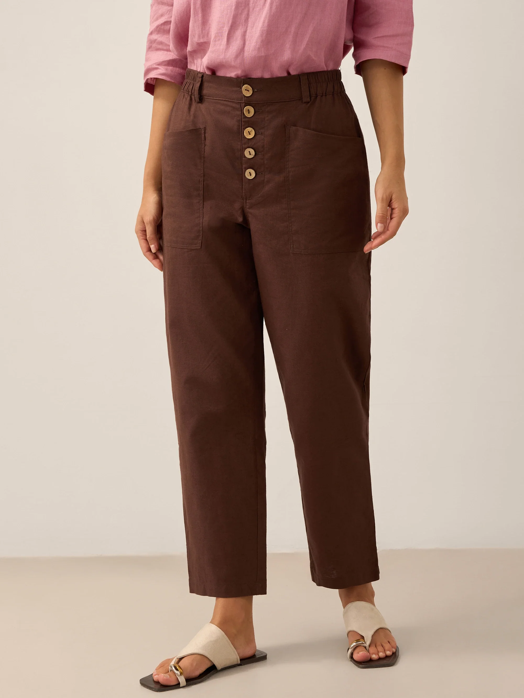 Linen Simple Button Fly Trousers HEIDI - Image 15