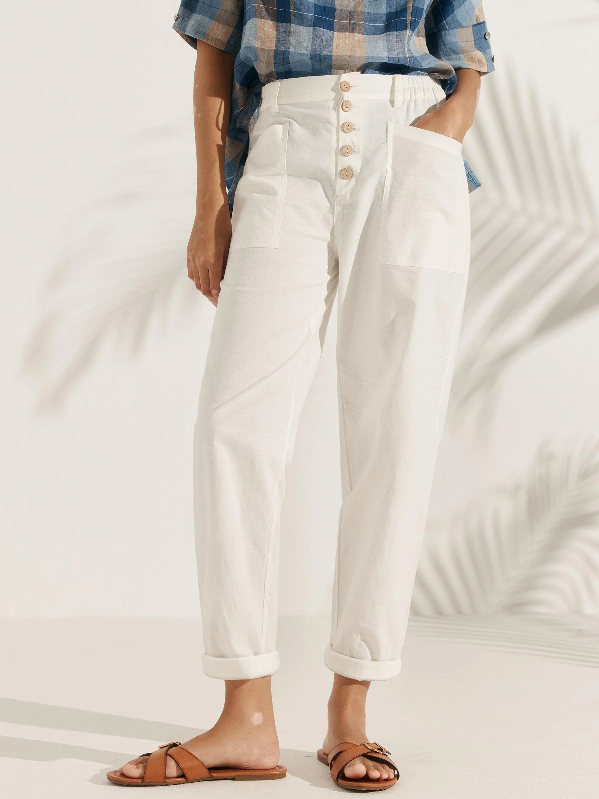 Linen Simple Button Fly Trousers HEIDI - Image 3