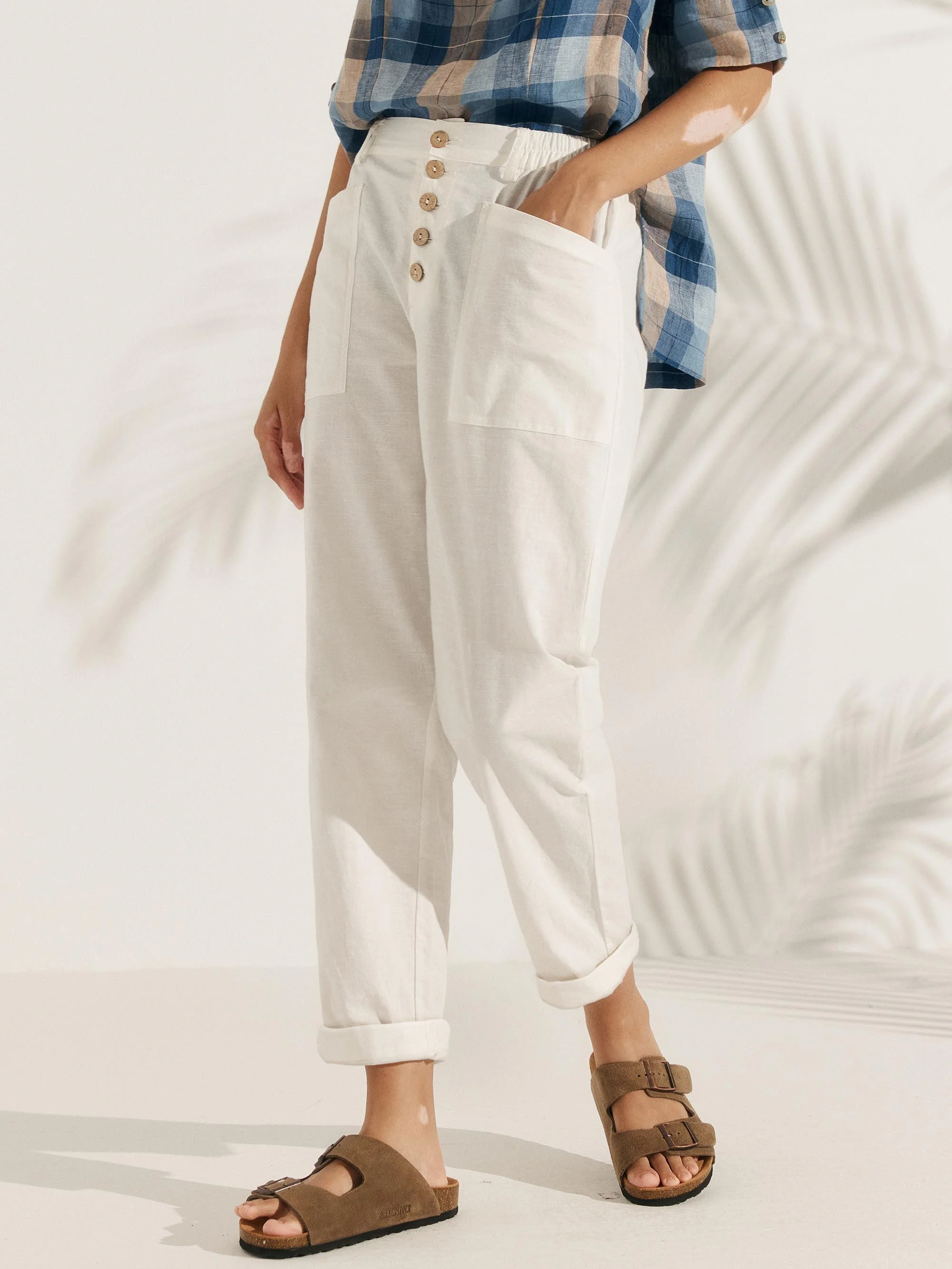 Linen Simple Button Fly Trousers HEIDI - Image 4
