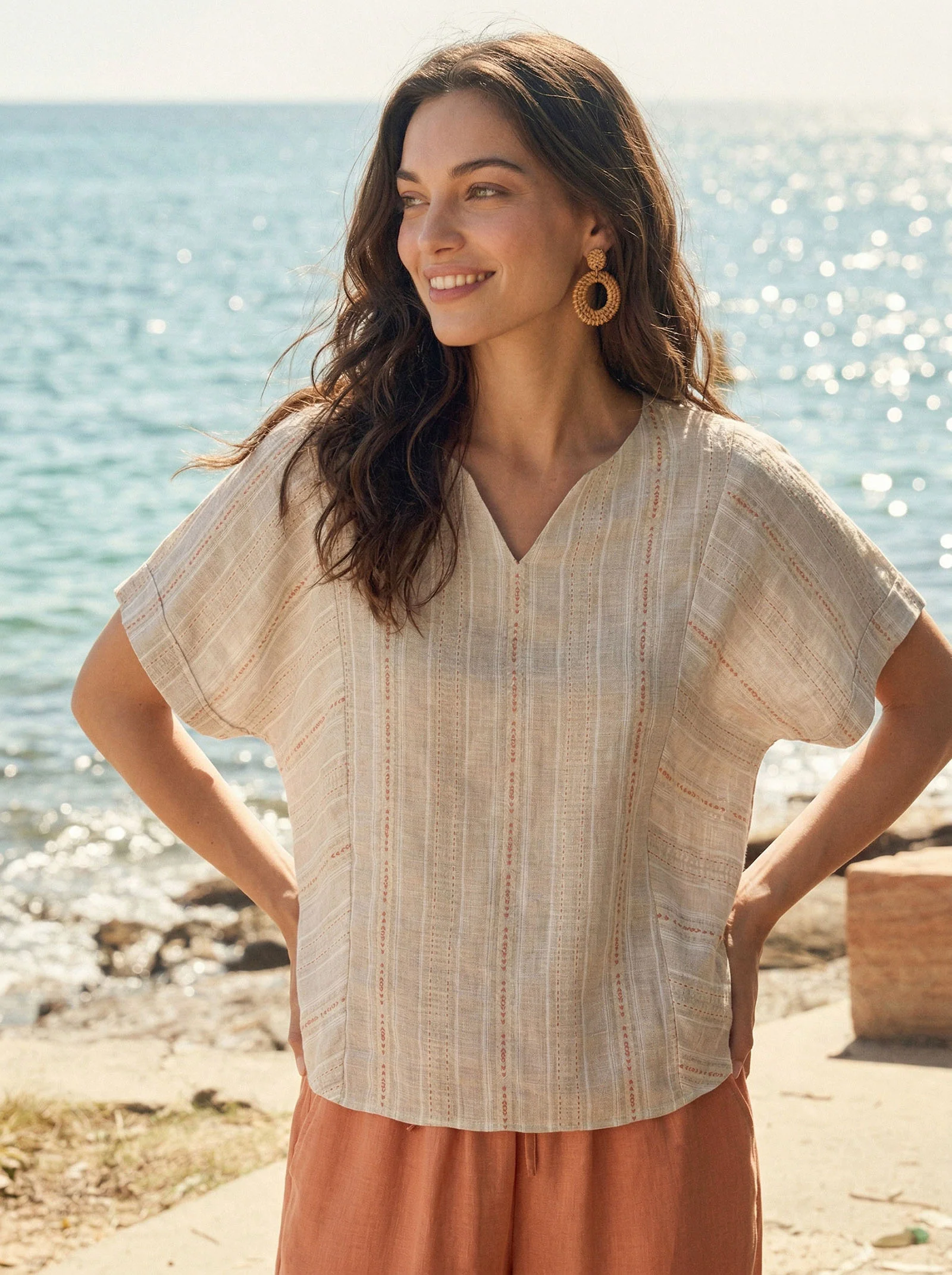 Linen Split-Neck Drop-Shoulder Top KIERA - Image 2