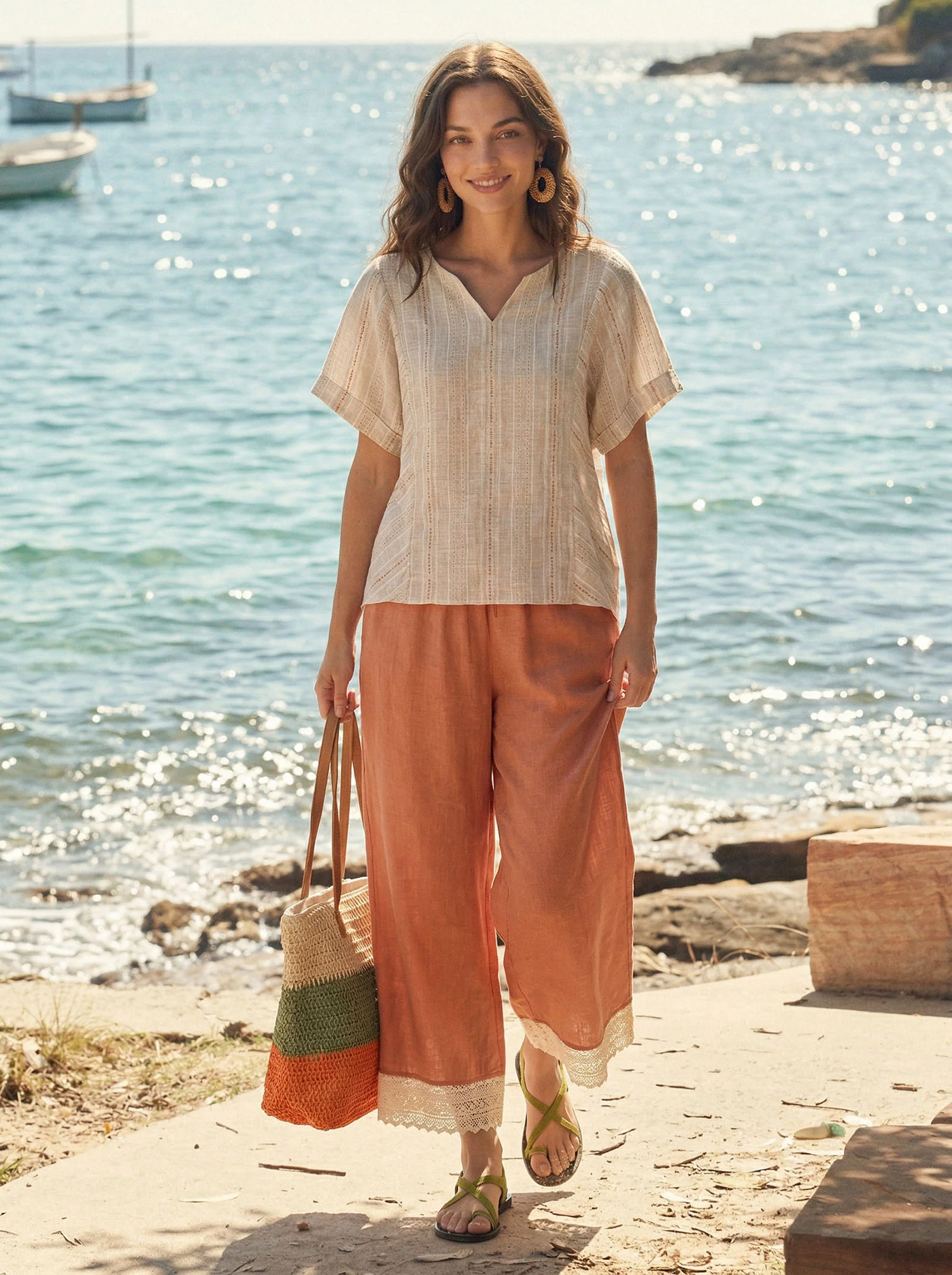 Linen Split-Neck Drop-Shoulder Top KIERA - Image 3