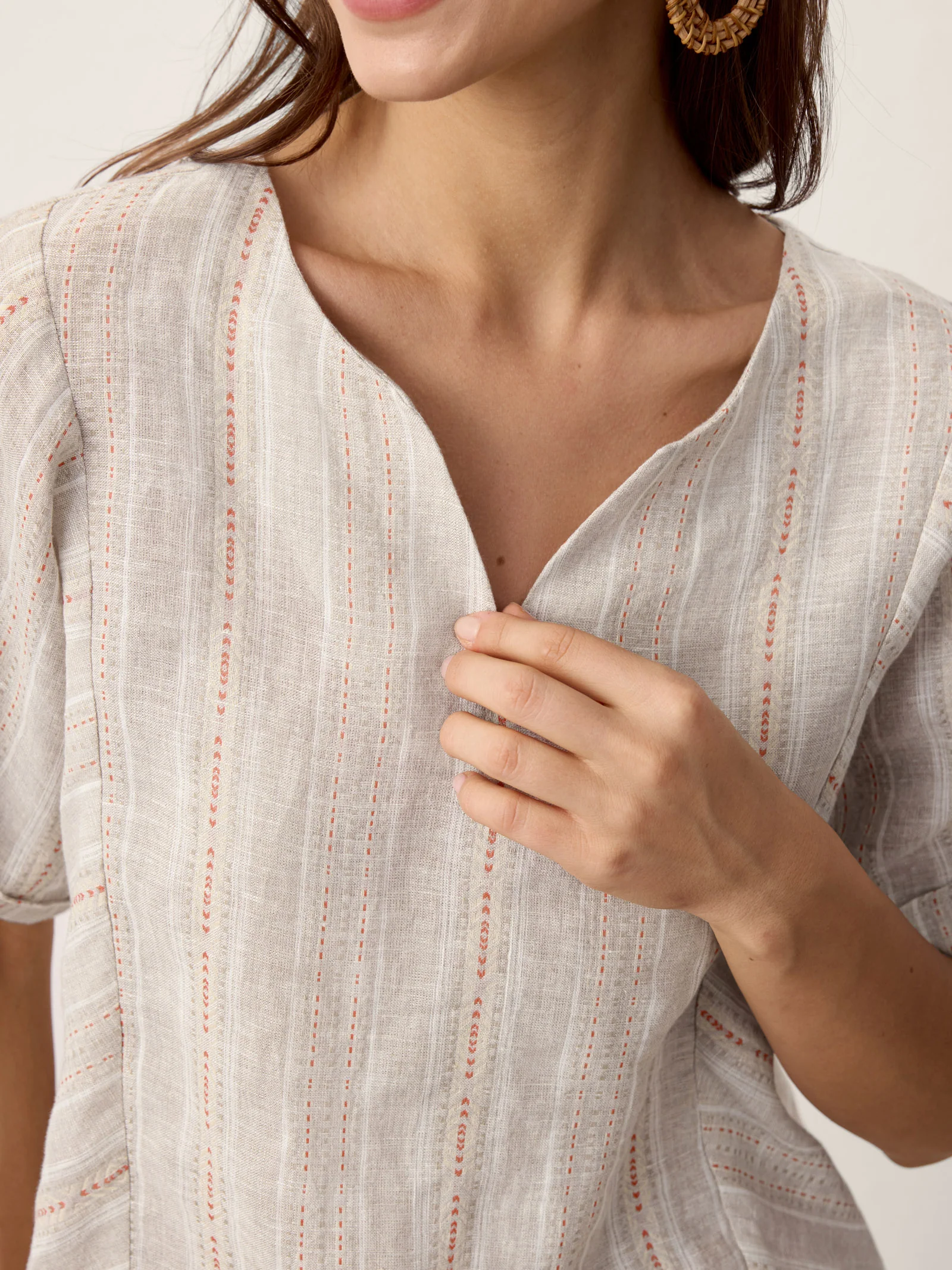 Linen Split-Neck Drop-Shoulder Top KIERA - Image 4