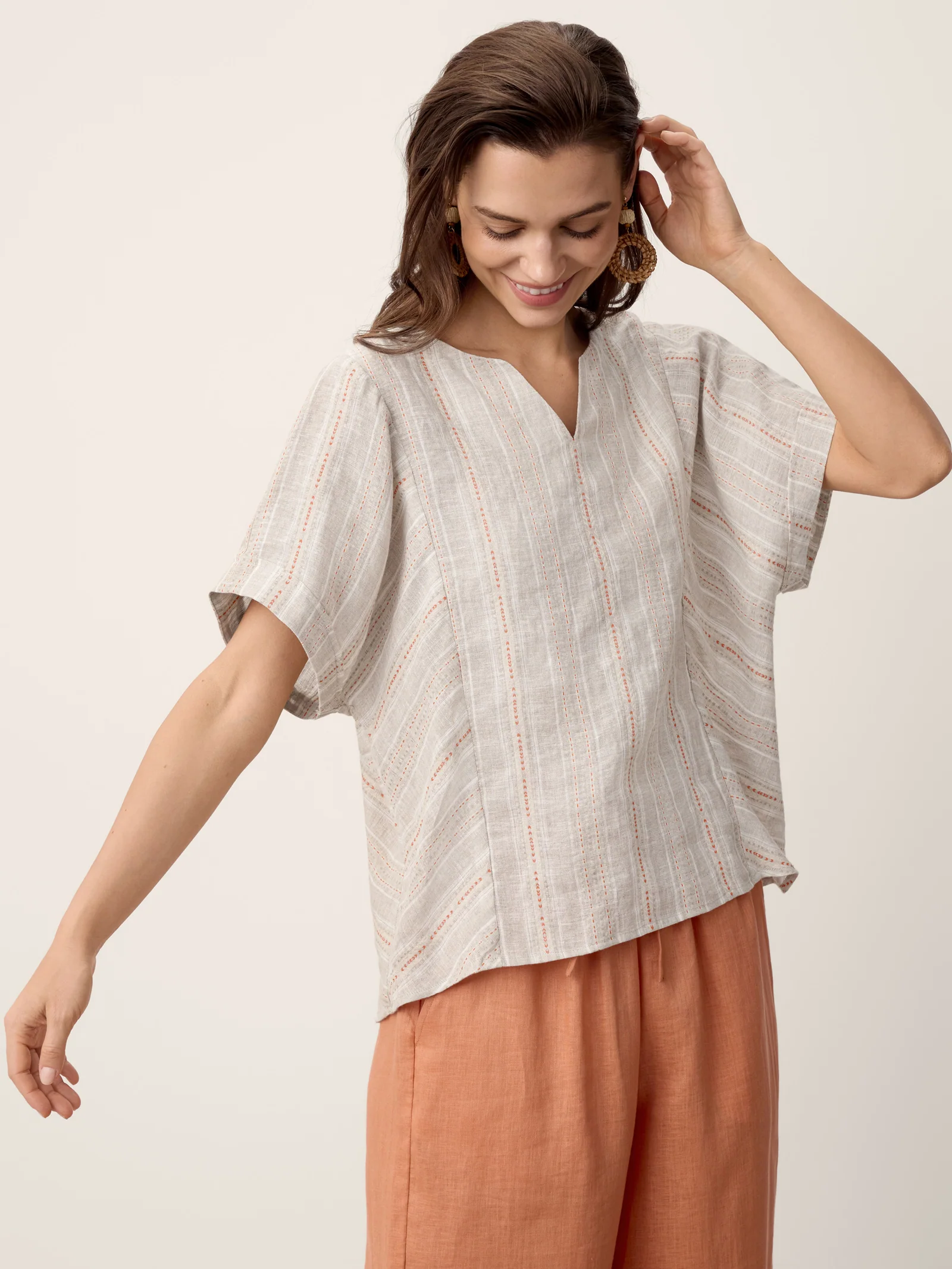 Linen Split-Neck Drop-Shoulder Top KIERA - Image 6