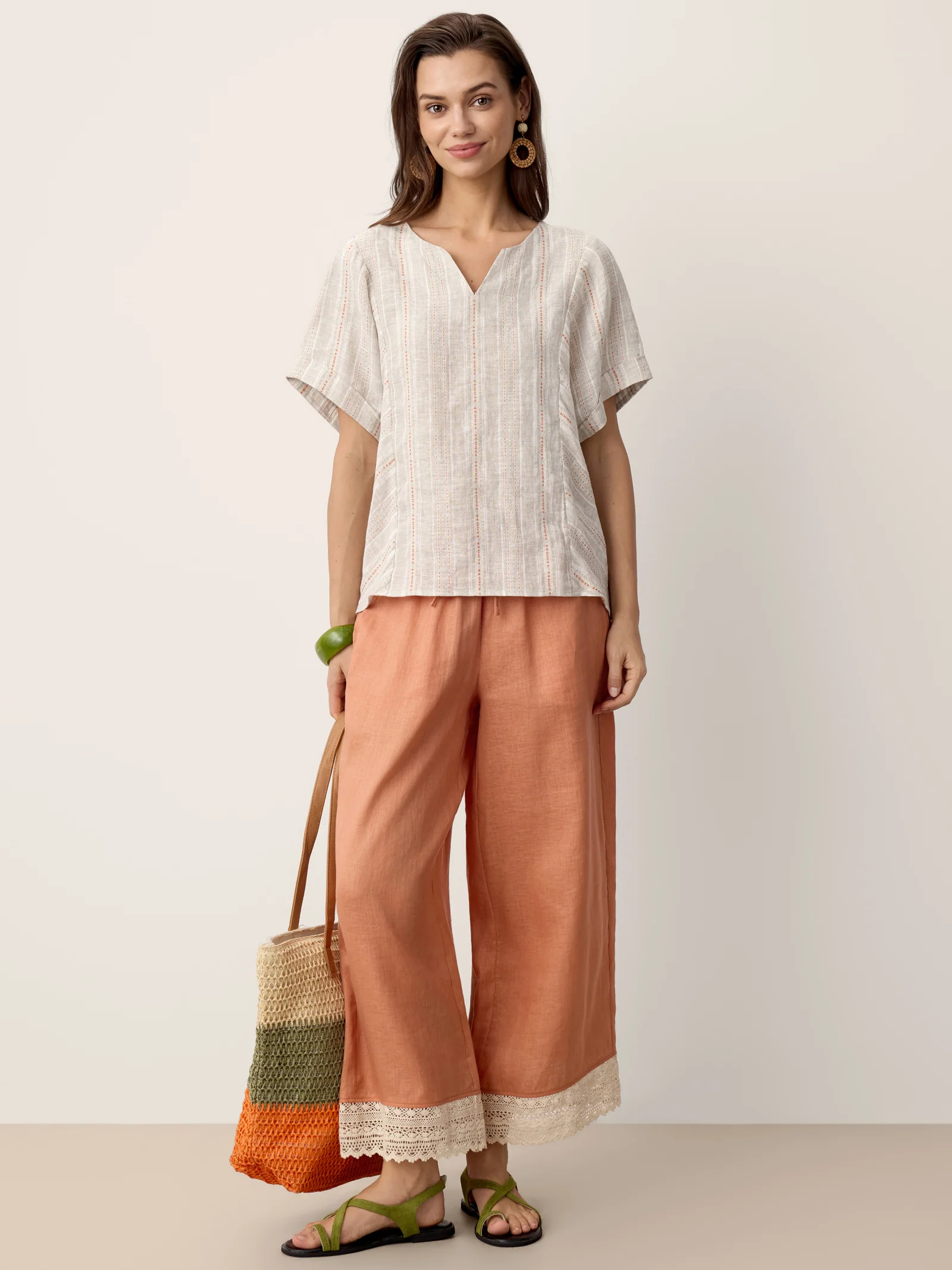 Linen Split-Neck Drop-Shoulder Top KIERA - Image 8