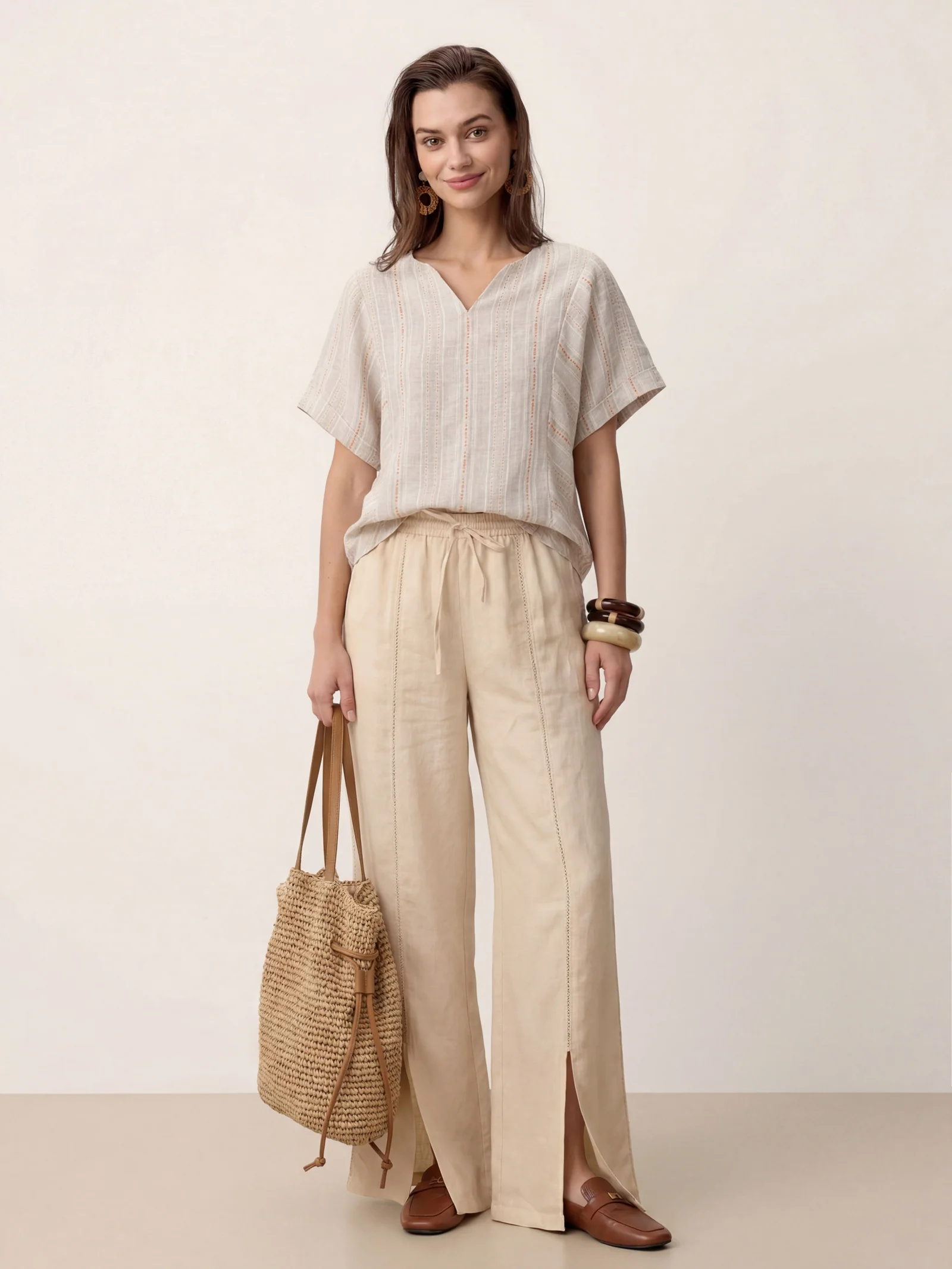 Linen Split-Neck Drop-Shoulder Top KIERA - Image 9
