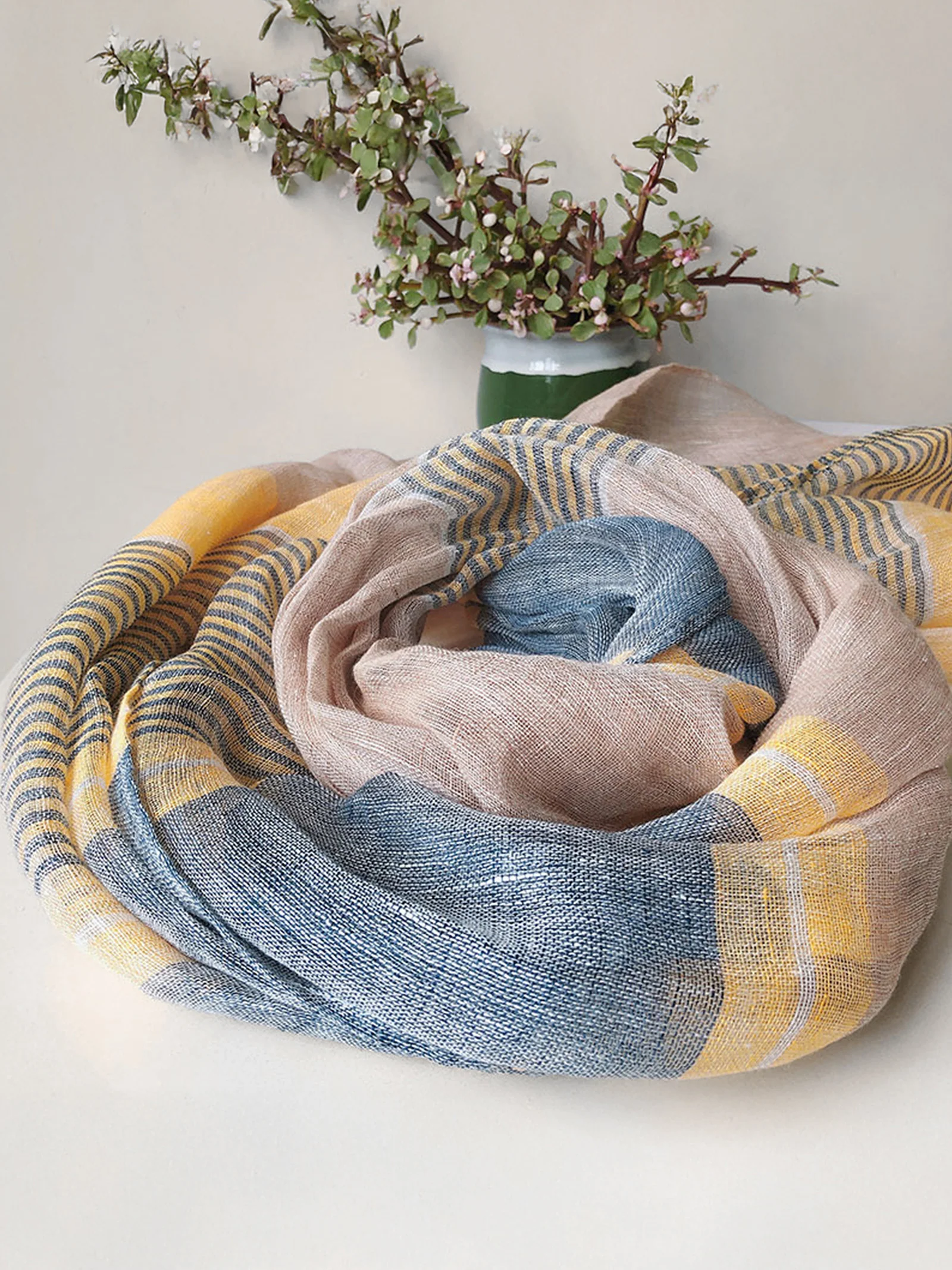 Linen Striped Color-Block Scarf - Image 2