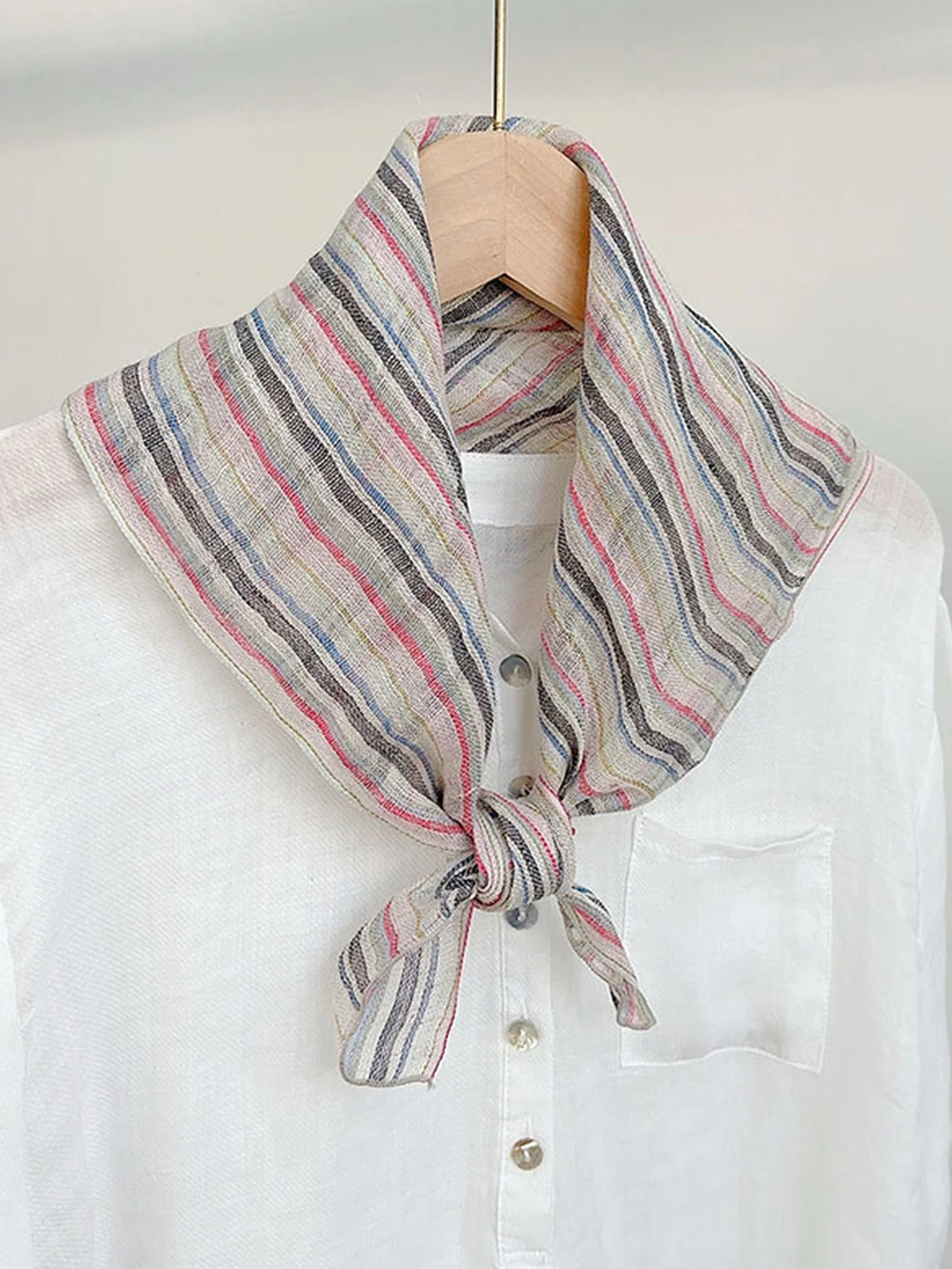 100% Linen Striped Woven Light Square Scarf
