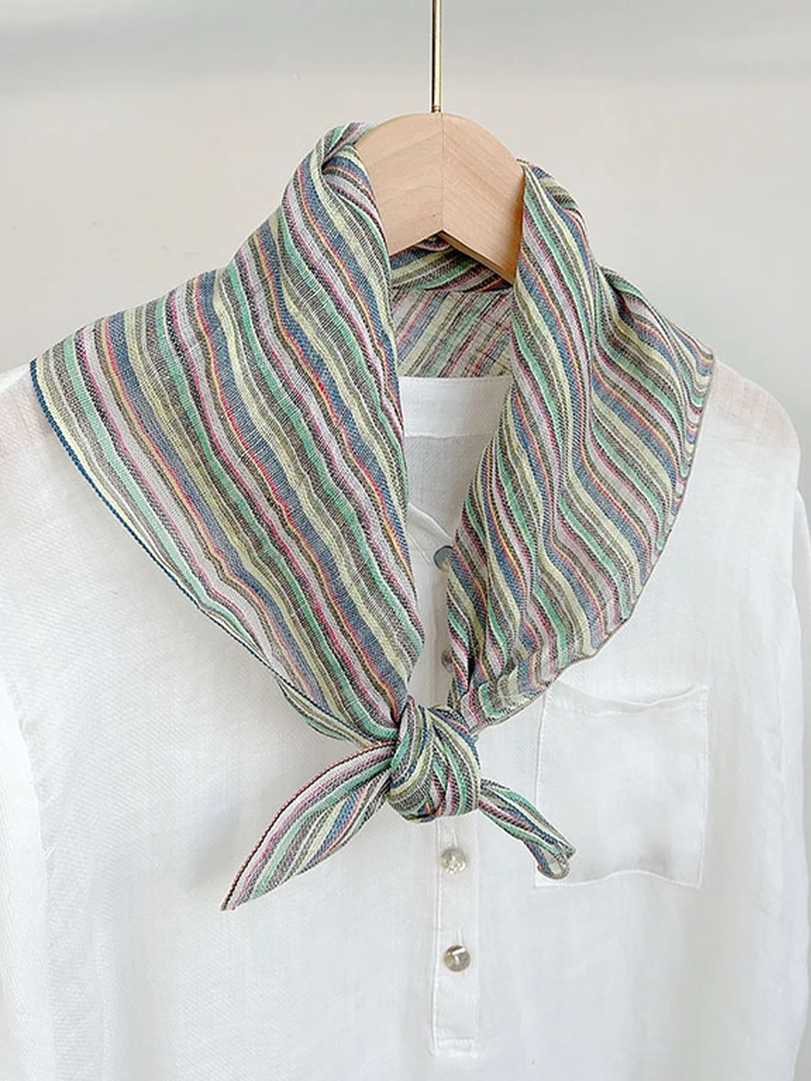 100% Linen Striped Woven Light Square Scarf - Image 3
