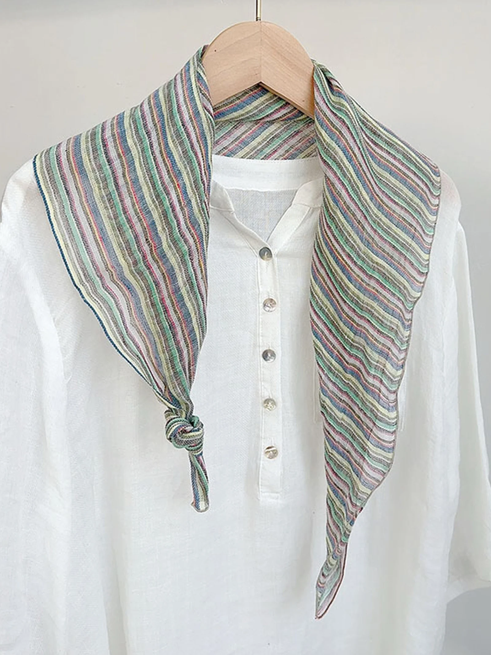 100% Linen Striped Woven Light Square Scarf - Image 4