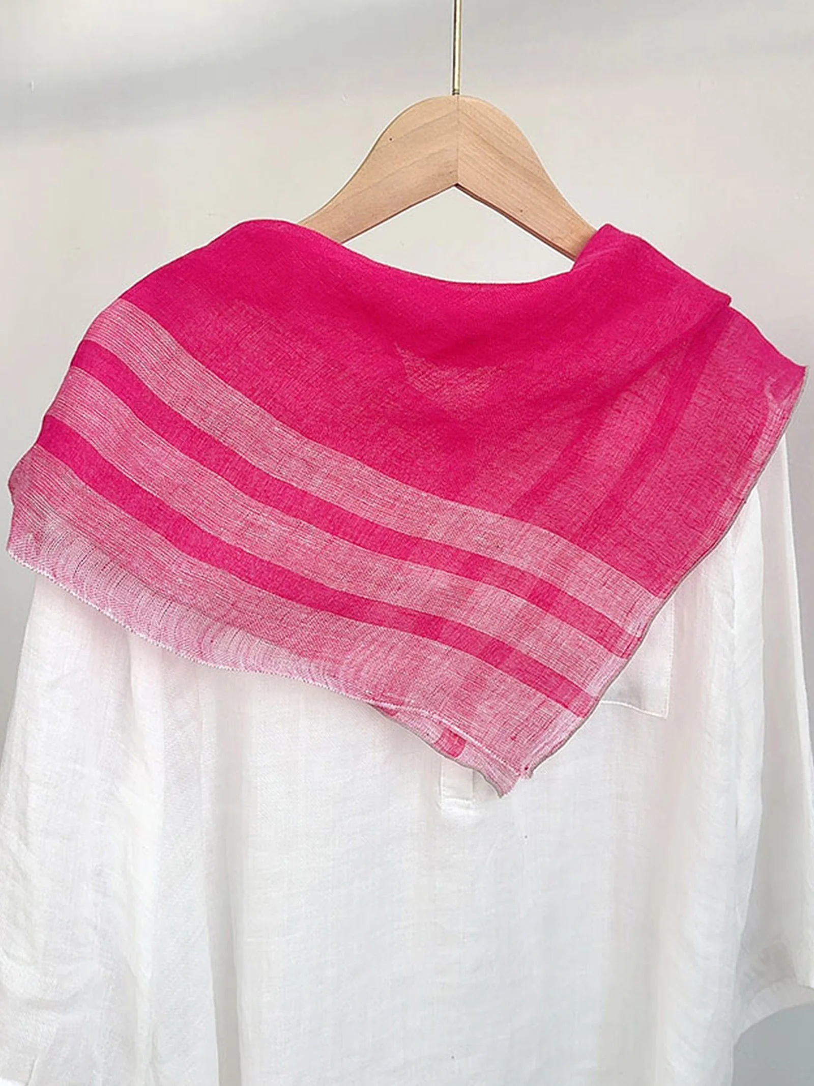 100% Linen Striped Woven Light Square Scarf - Image 6