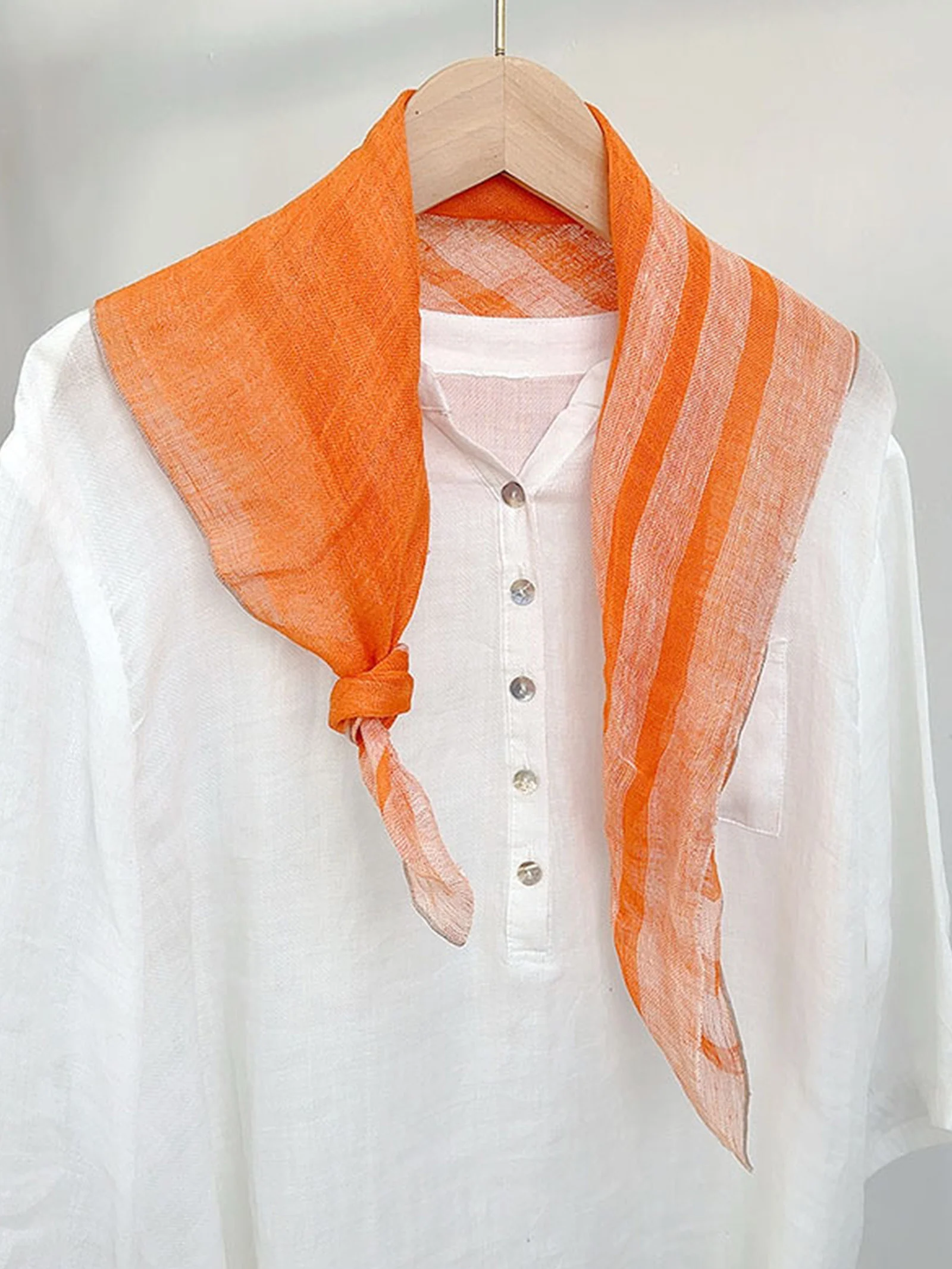 100% Linen Striped Woven Light Square Scarf - Image 8