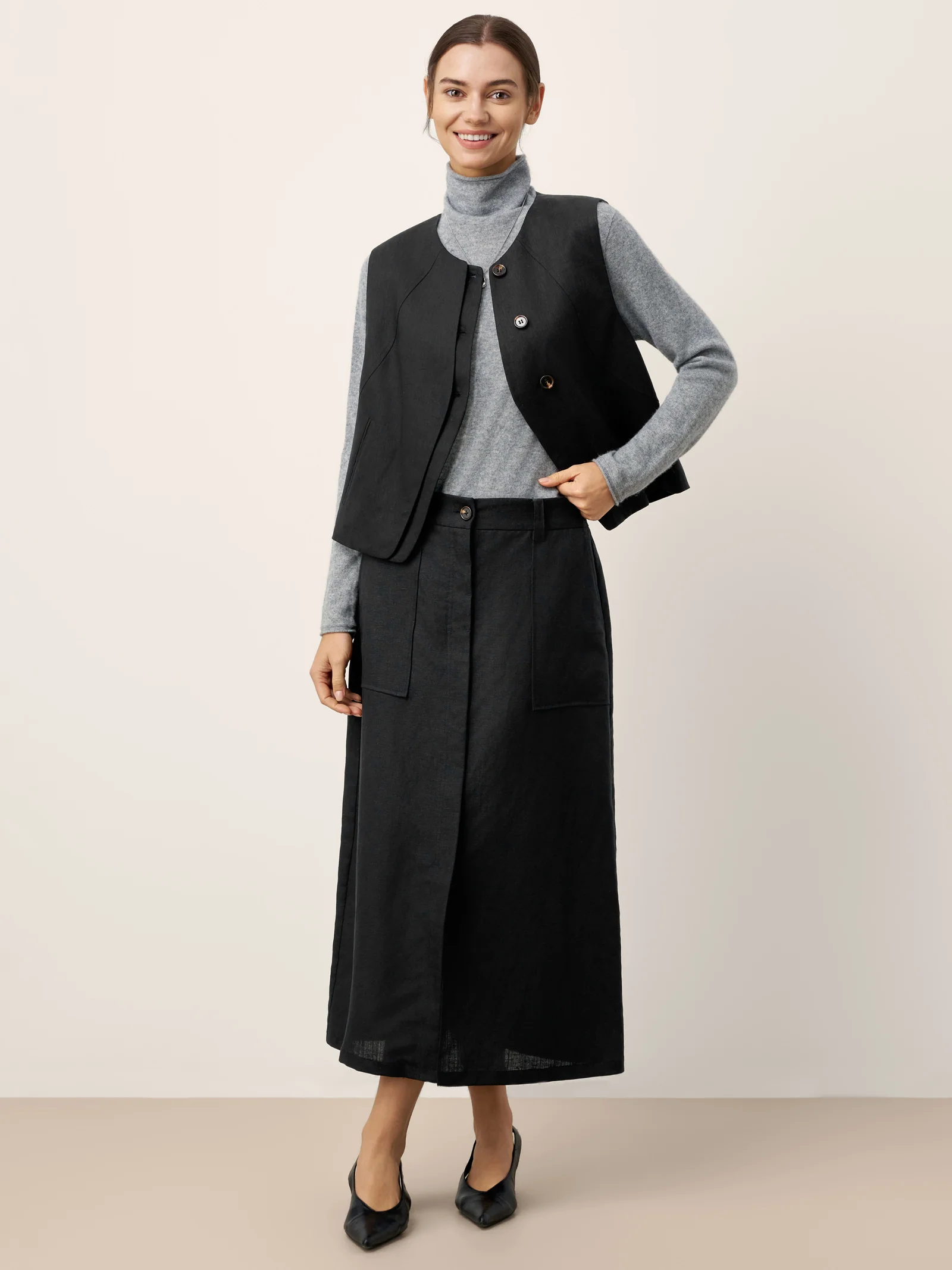 Linen-Lyocell Patch Pocket Placket Skirt LYRA - Image 10